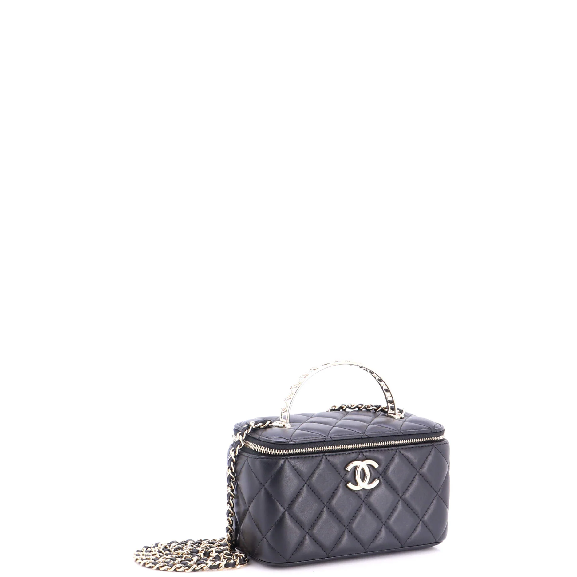Pearl Detail Handle Vanity Case with Chain Quilted Lambskin Small - Image 2