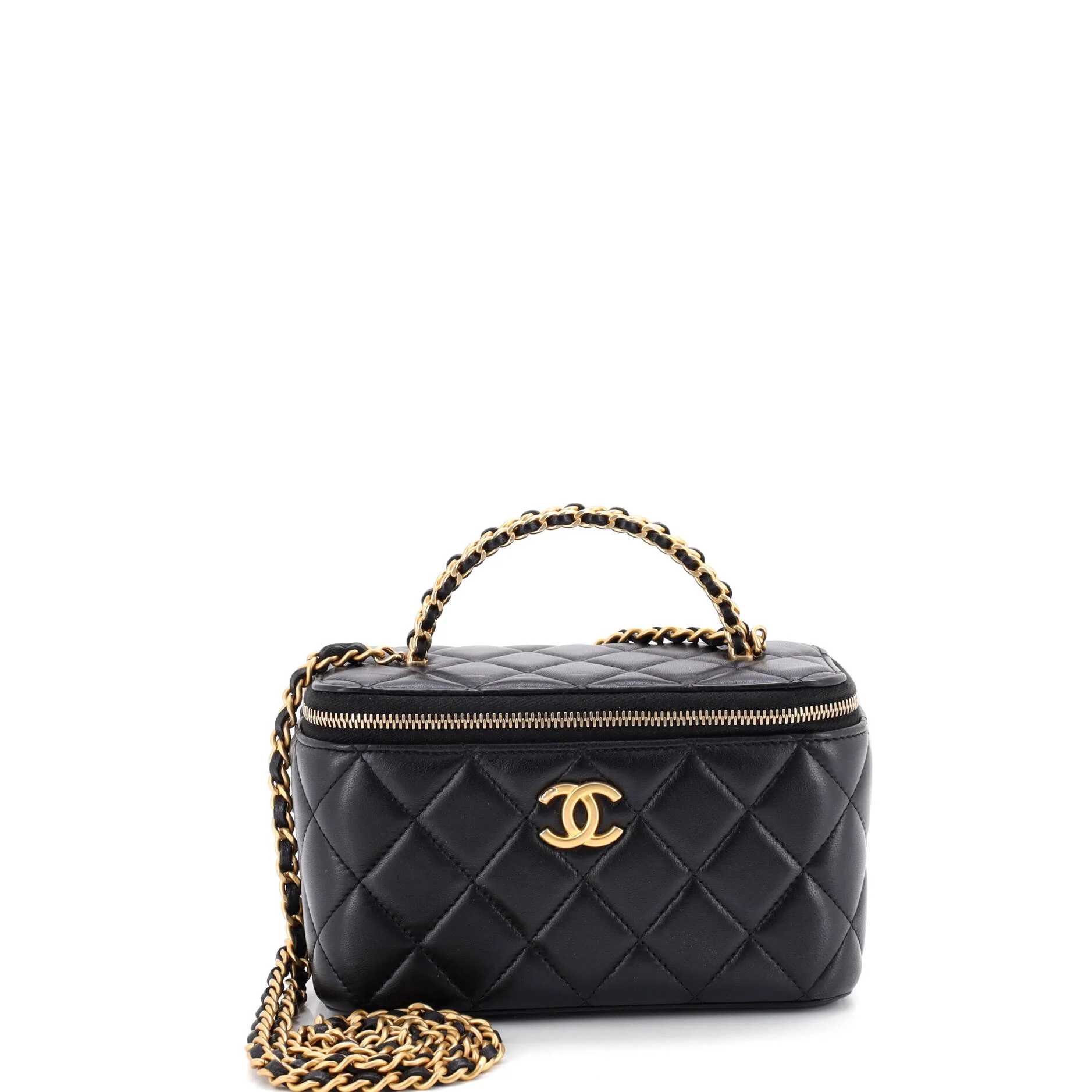 Pick Me Up Top Handle Vanity Case with Chain Quilted Lambskin Small