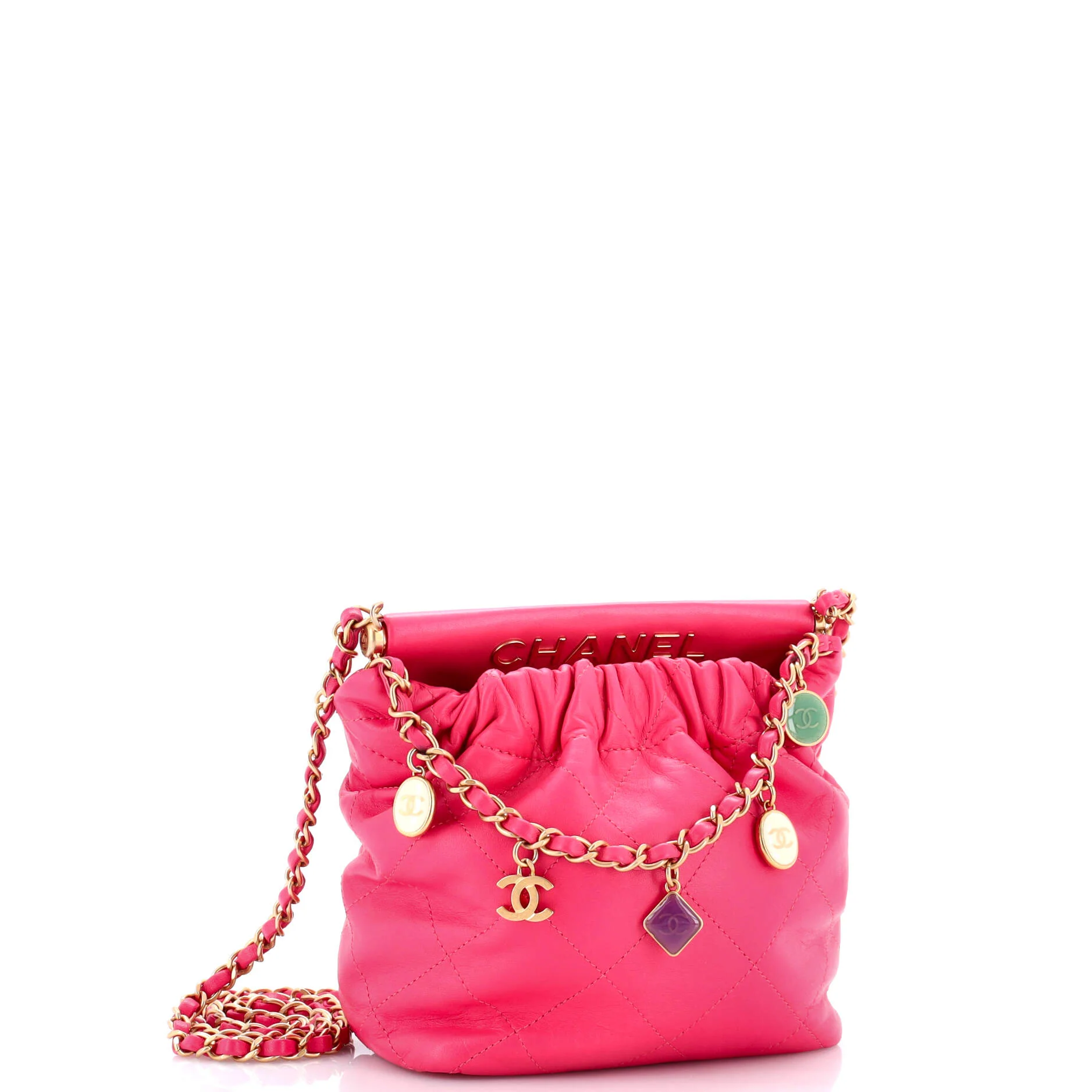 Resin Charms Chain Bucket Bag Quilted Lambskin Small - Image 2