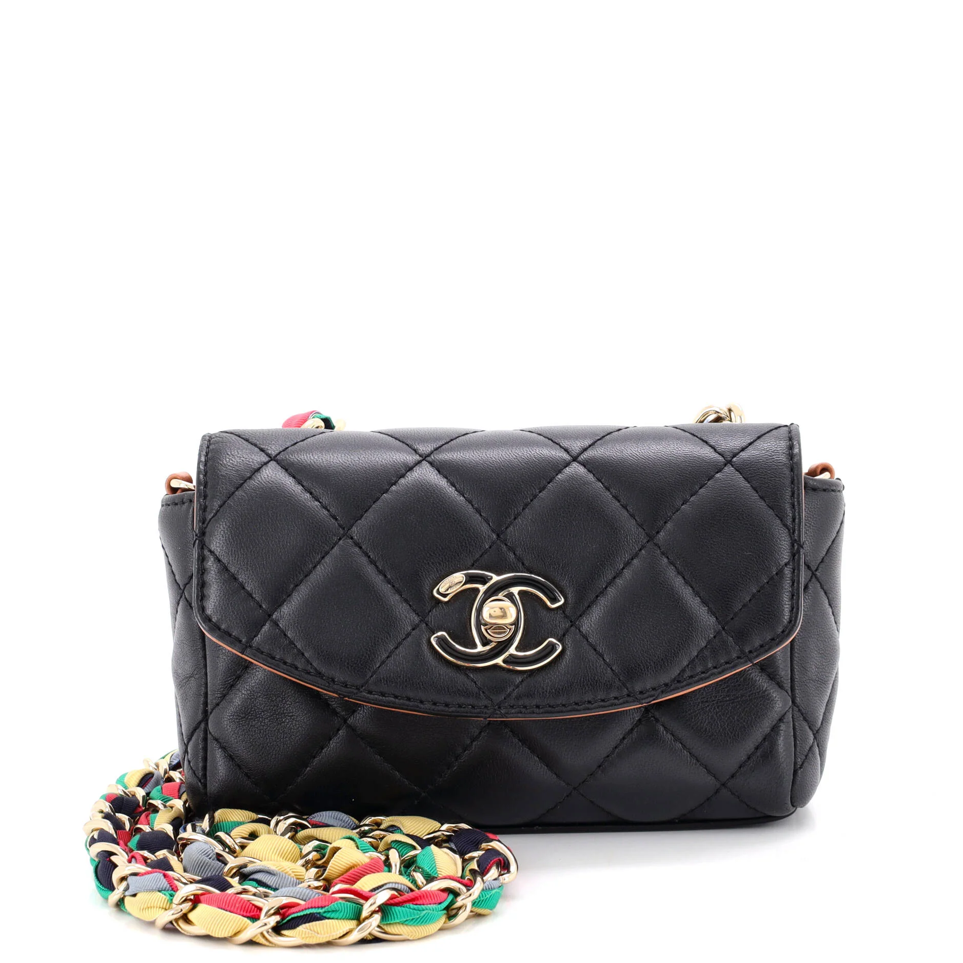 RIbbon Chain Flap Bag Quilted Lambskin Mini