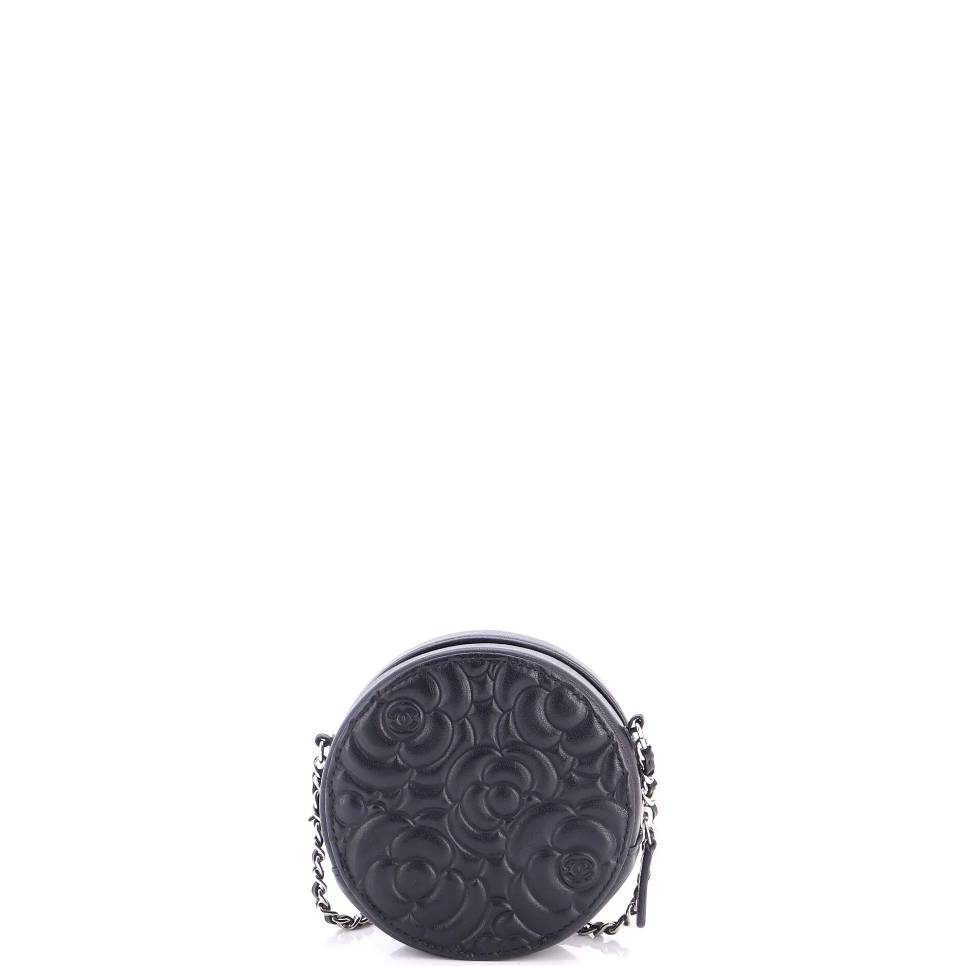 Round Clutch with Chain Camellia Goatskin Mini - Image 3