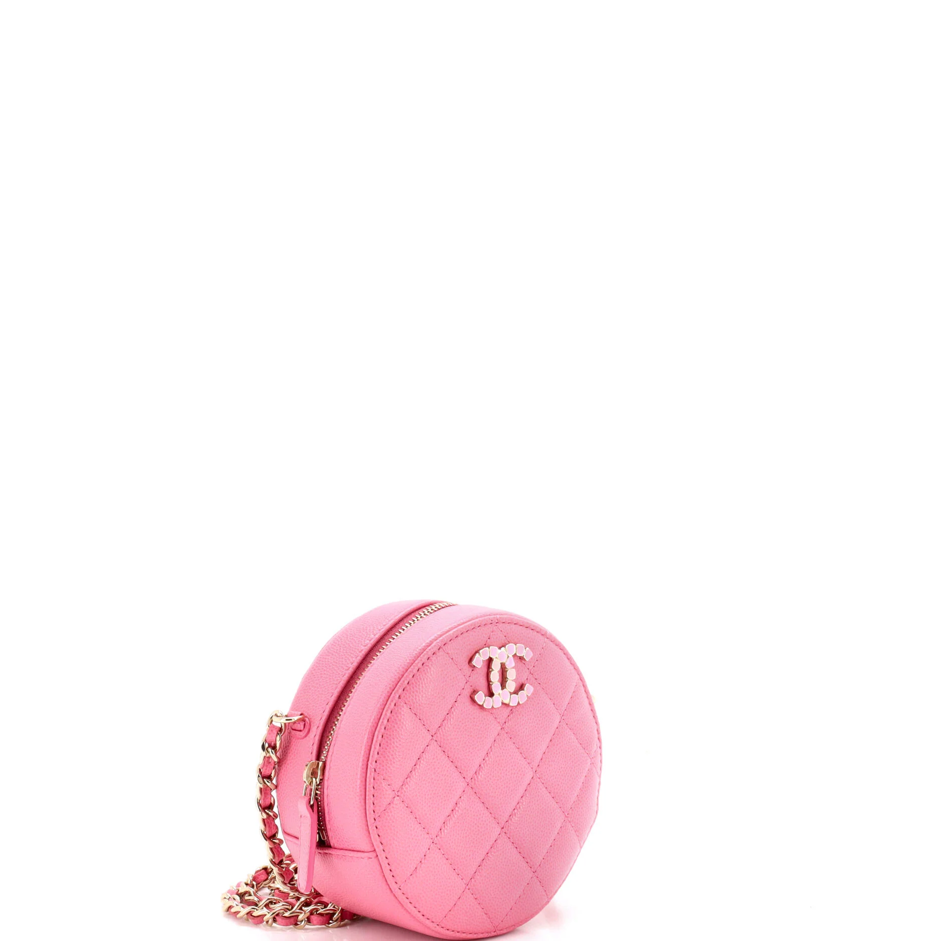 Round Clutch with Chain Quilted Caviar with Lacquered Metal - Image 2