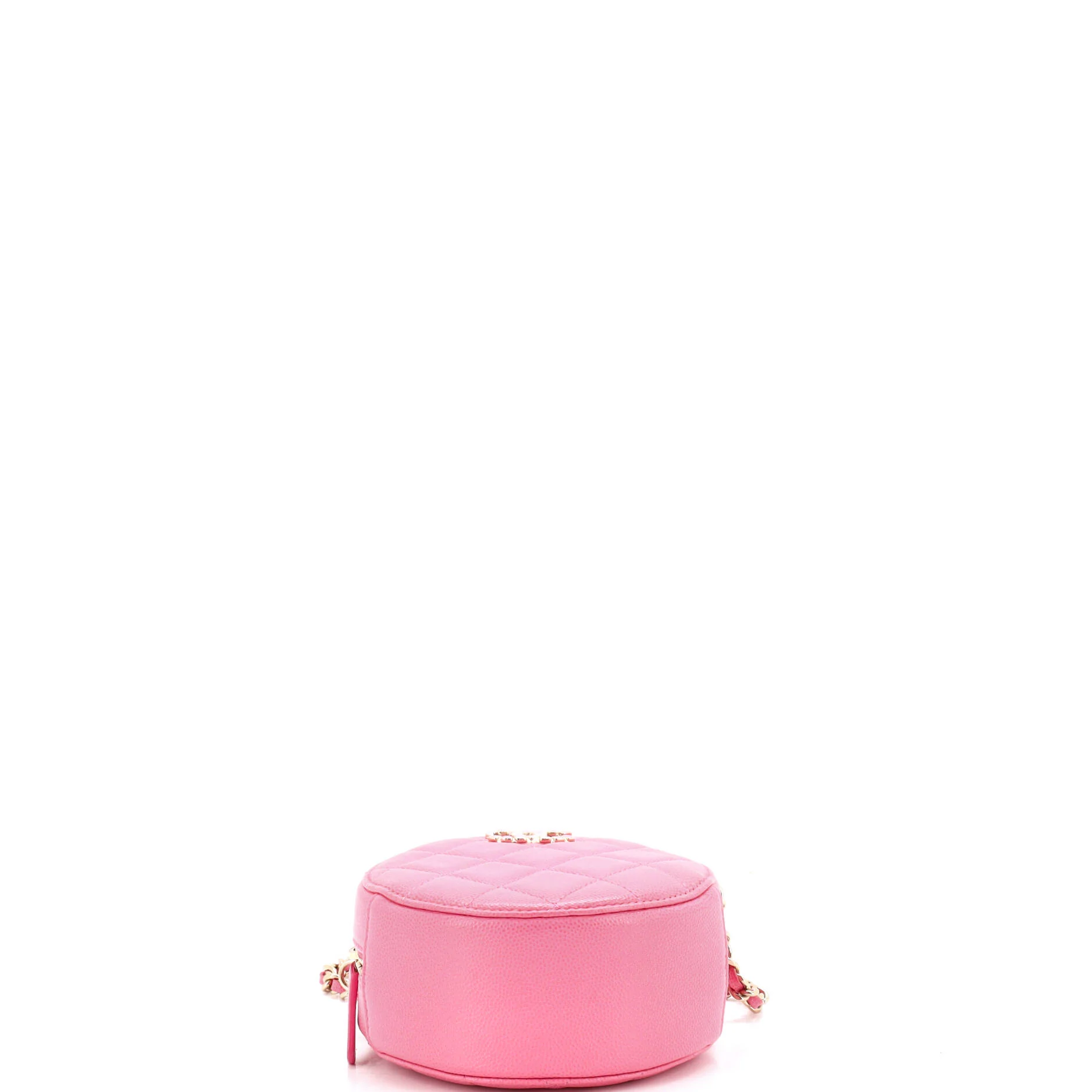 Round Clutch with Chain Quilted Caviar with Lacquered Metal - Image 4