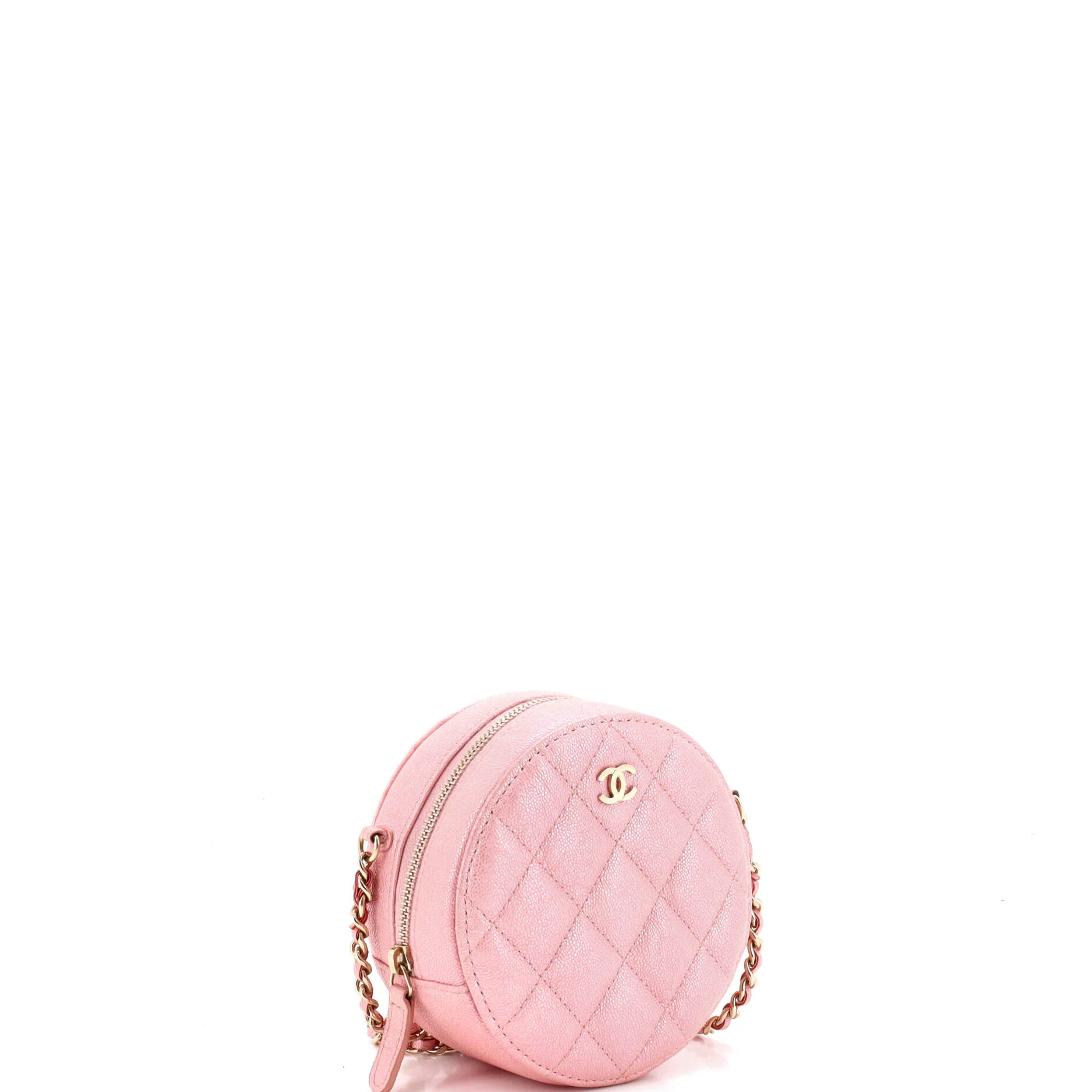 Round Clutch with Chain Quilted Iridescent Caviar Mini - Image 2
