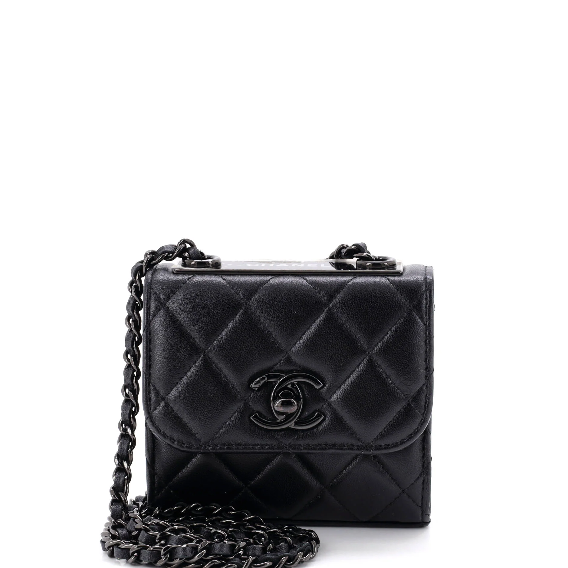 So Black Trendy CC Clutch with Chain Quilted Lambskin Small