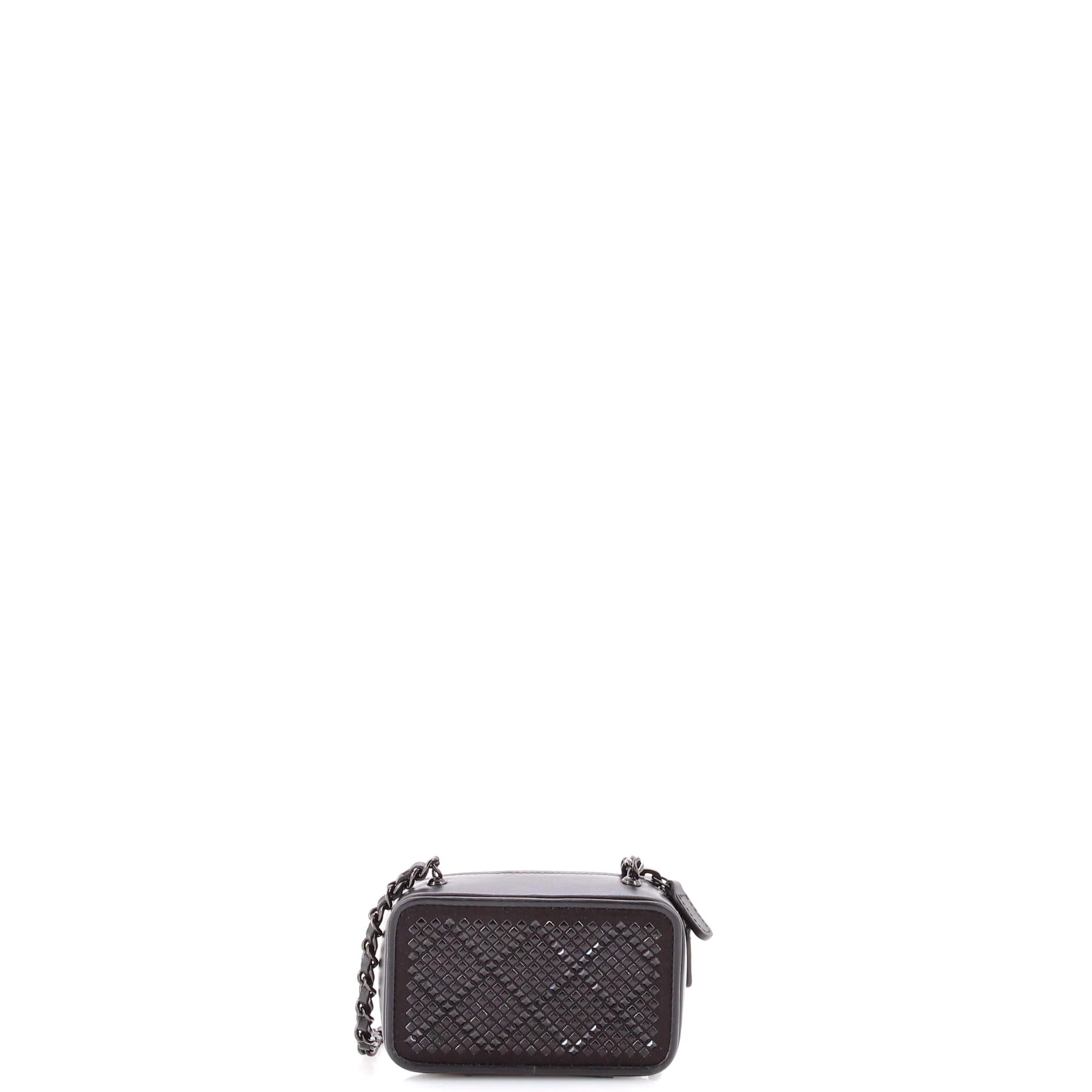 So Black Zip Around Vanity Clutch with Chain Crystal Embellished Satin with Leather - Image 3