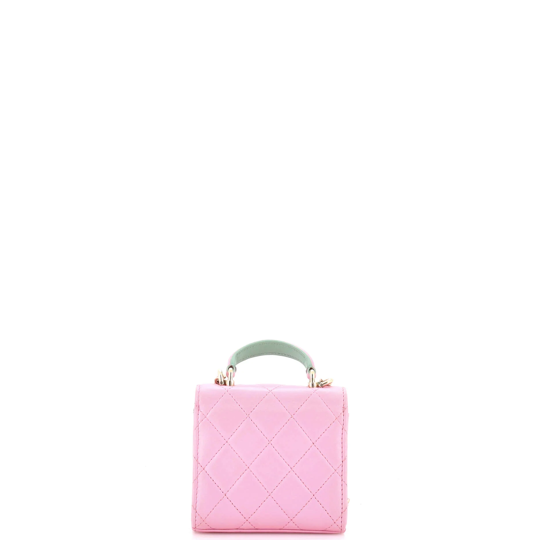 Square Classic Flap Top Handle Clutch with Chain Quilted Lambskin - Image 3