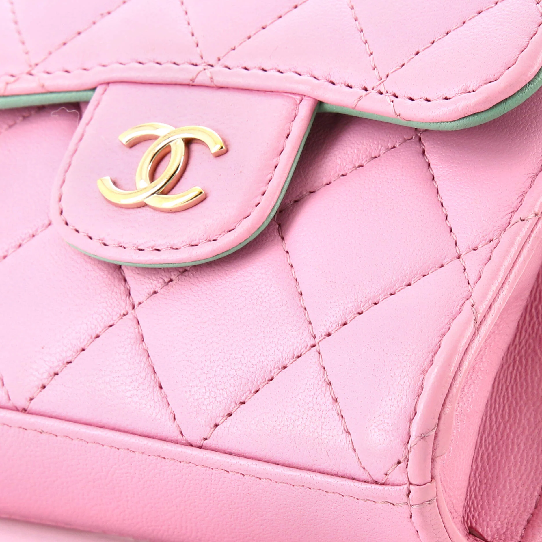 Square Classic Flap Top Handle Clutch with Chain Quilted Lambskin - Image 6