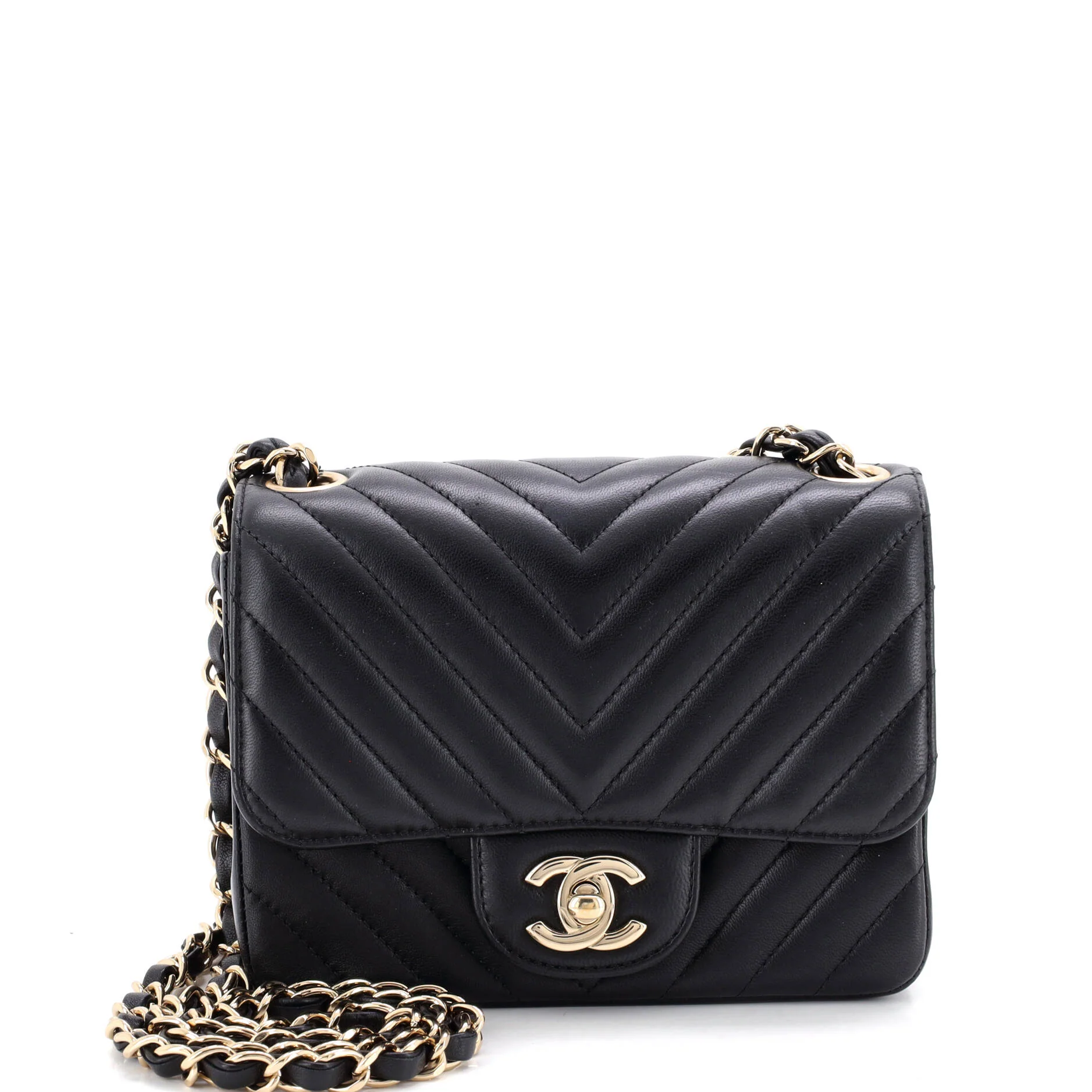 Square Classic Single Flap Bag Chevron Lambskin Mini