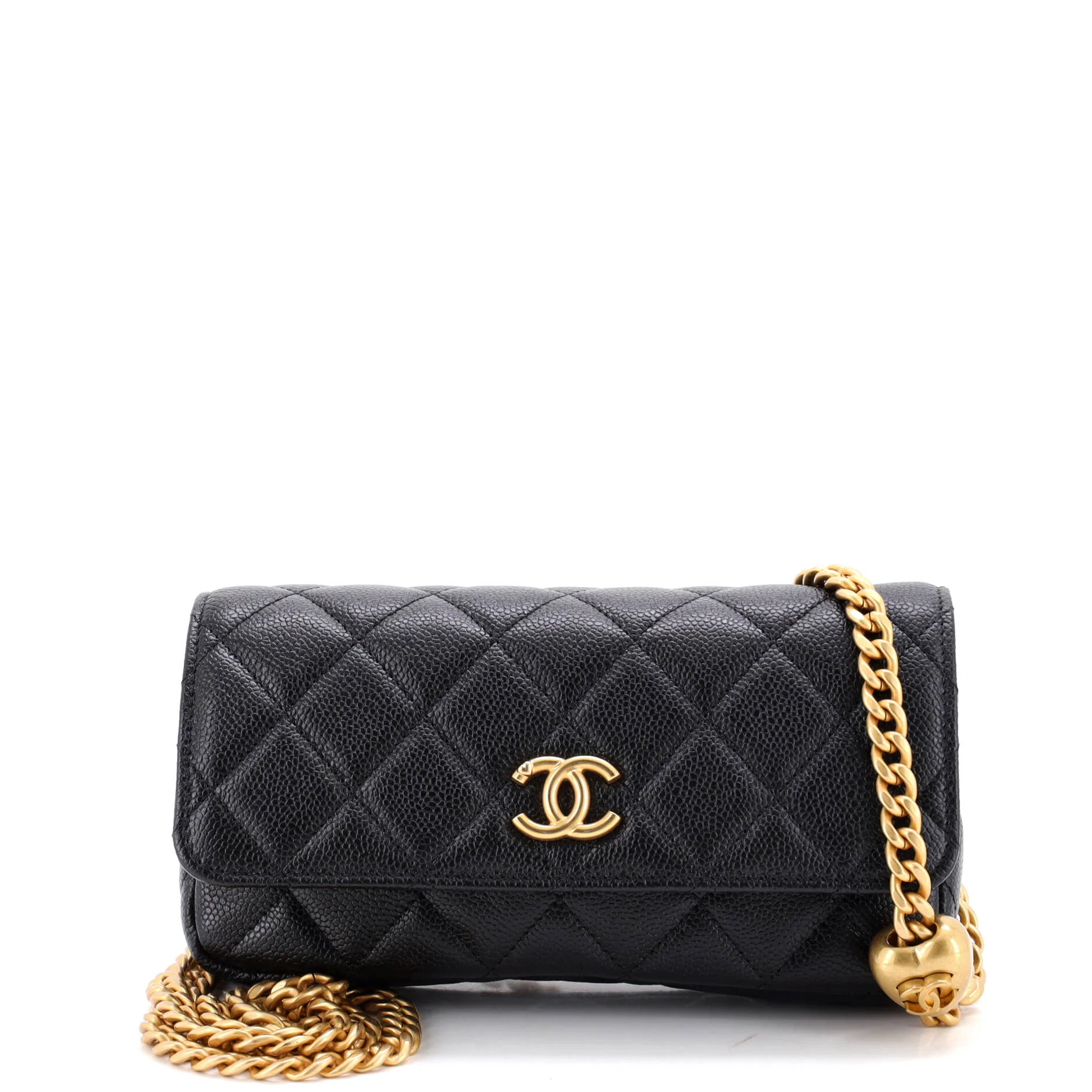Sweetheart Adjustable Phone Holder with Chain Quilted Caviar
