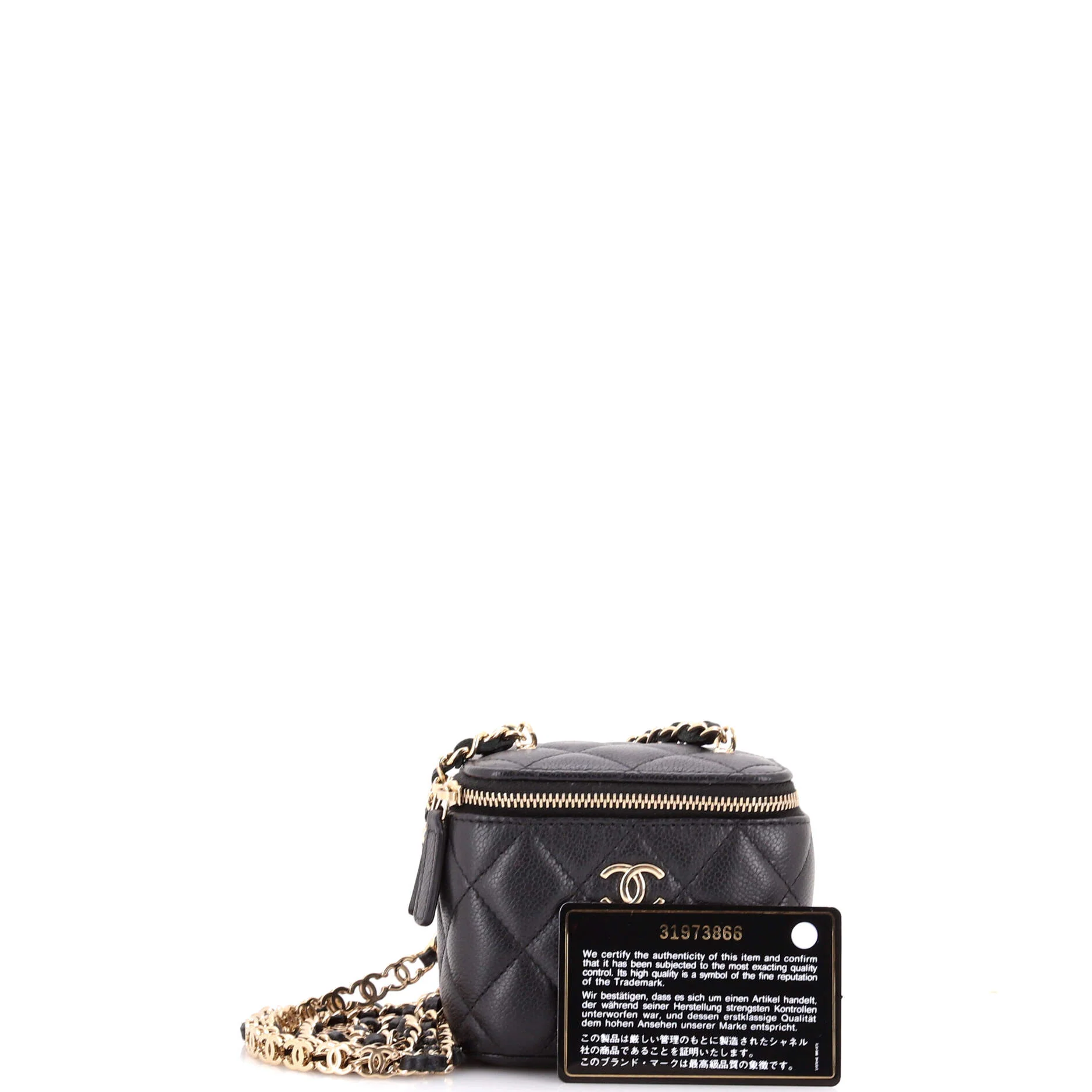 Tiny CC Link Vanity Case with Chain Quilted Caviar Mini - Image 2