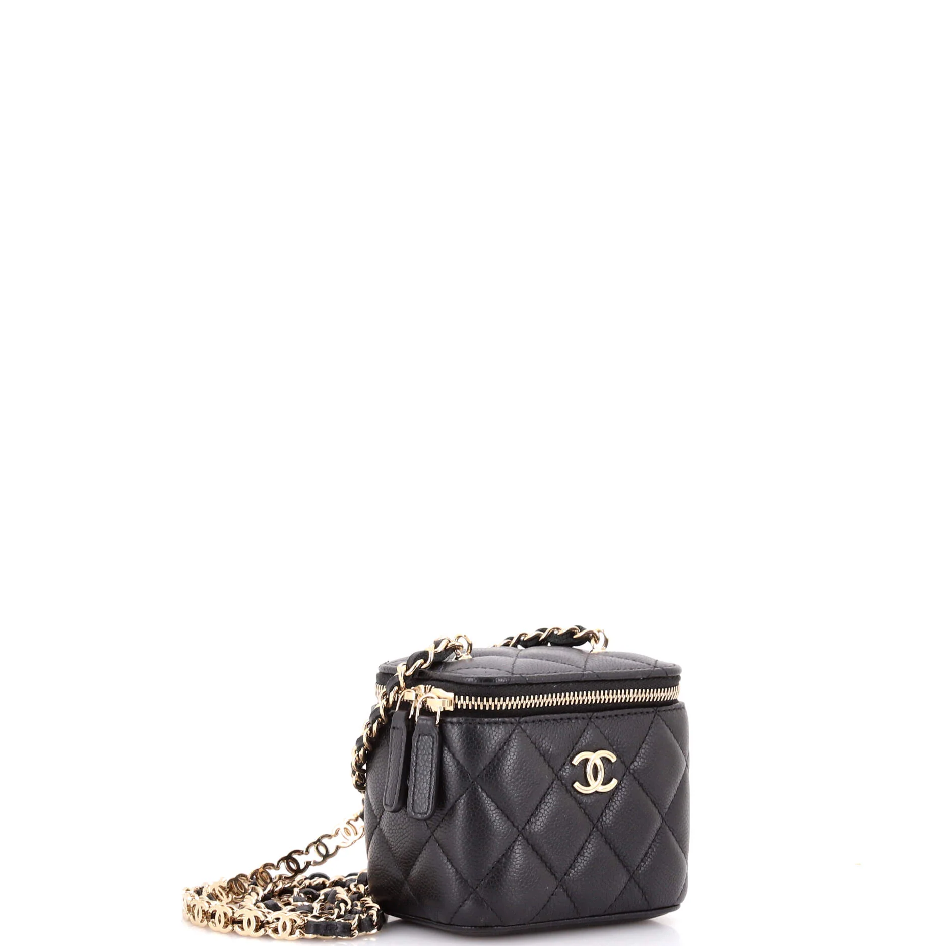 Tiny CC Link Vanity Case with Chain Quilted Caviar Mini - Image 3