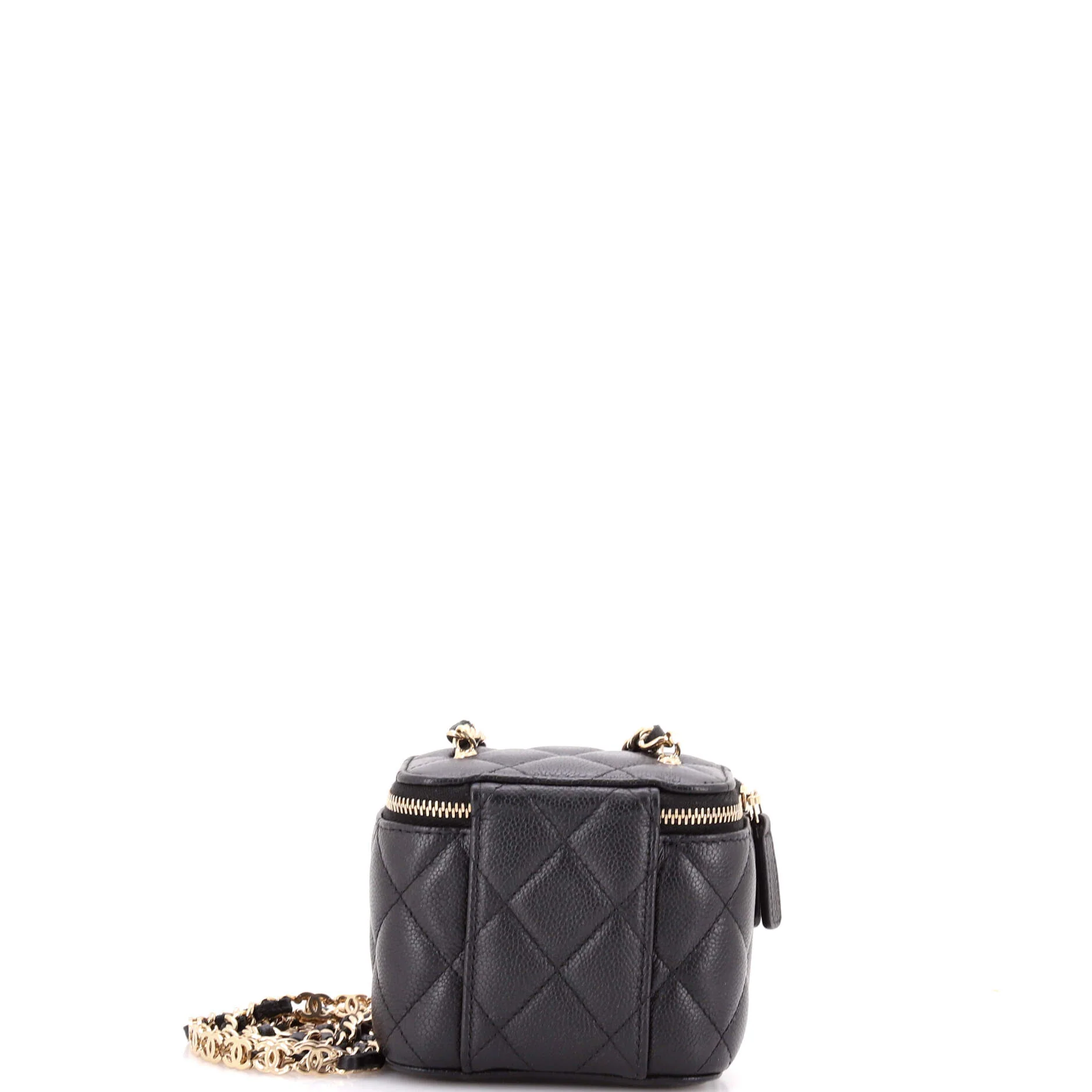 Tiny CC Link Vanity Case with Chain Quilted Caviar Mini - Image 4