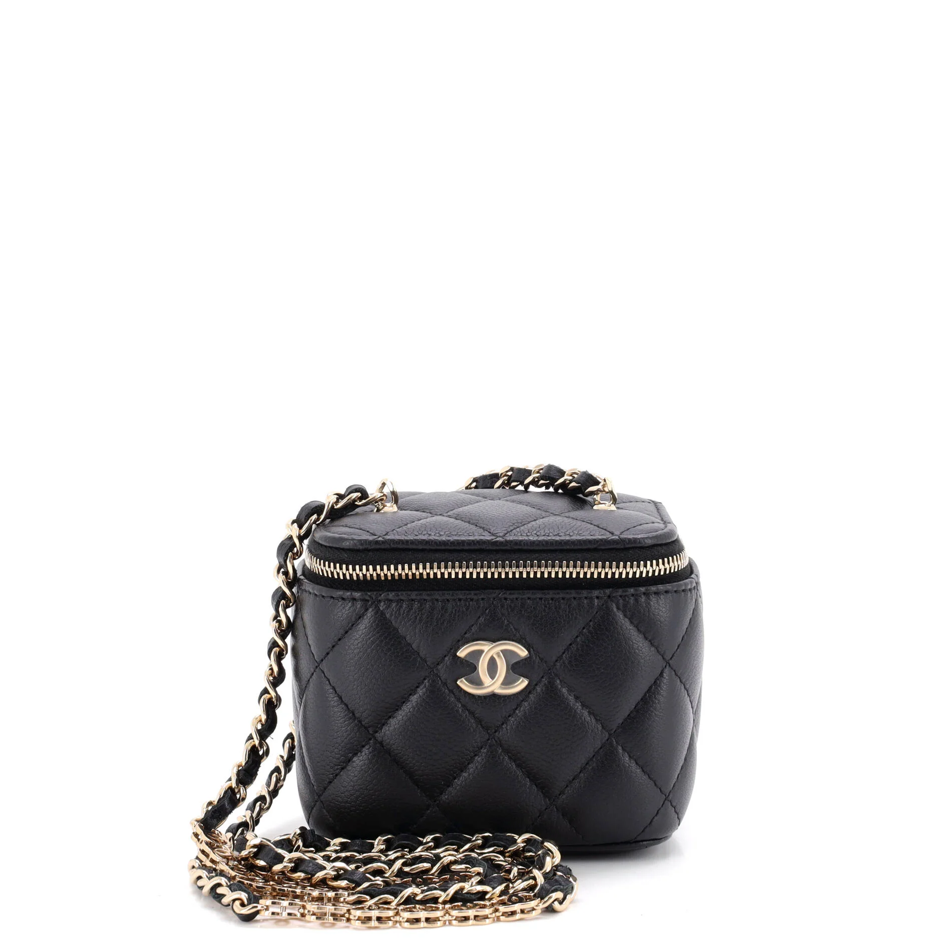 Tiny CC Link Vanity Case with Chain Quilted Caviar Mini