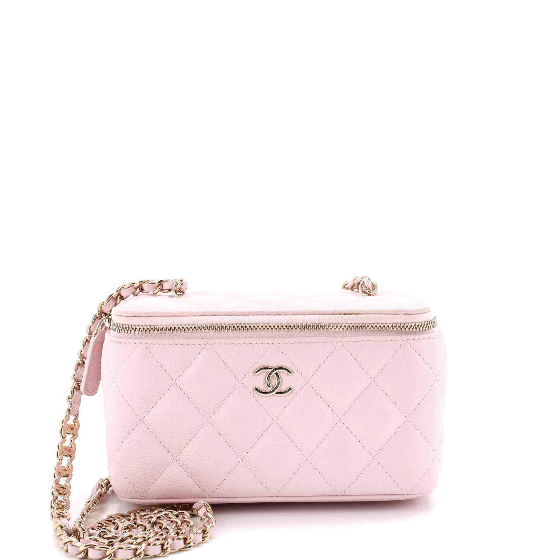 Tiny CC Link Vanity Case with Chain Quilted Caviar Small