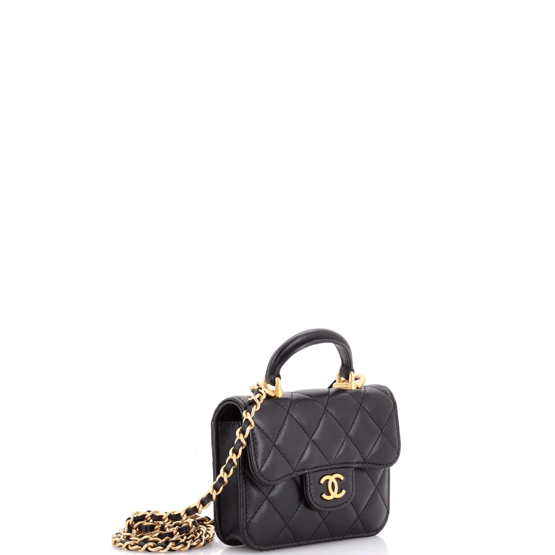 Top Handle Flap Coin Purse with Chain Quilted Lambskin - Image 2