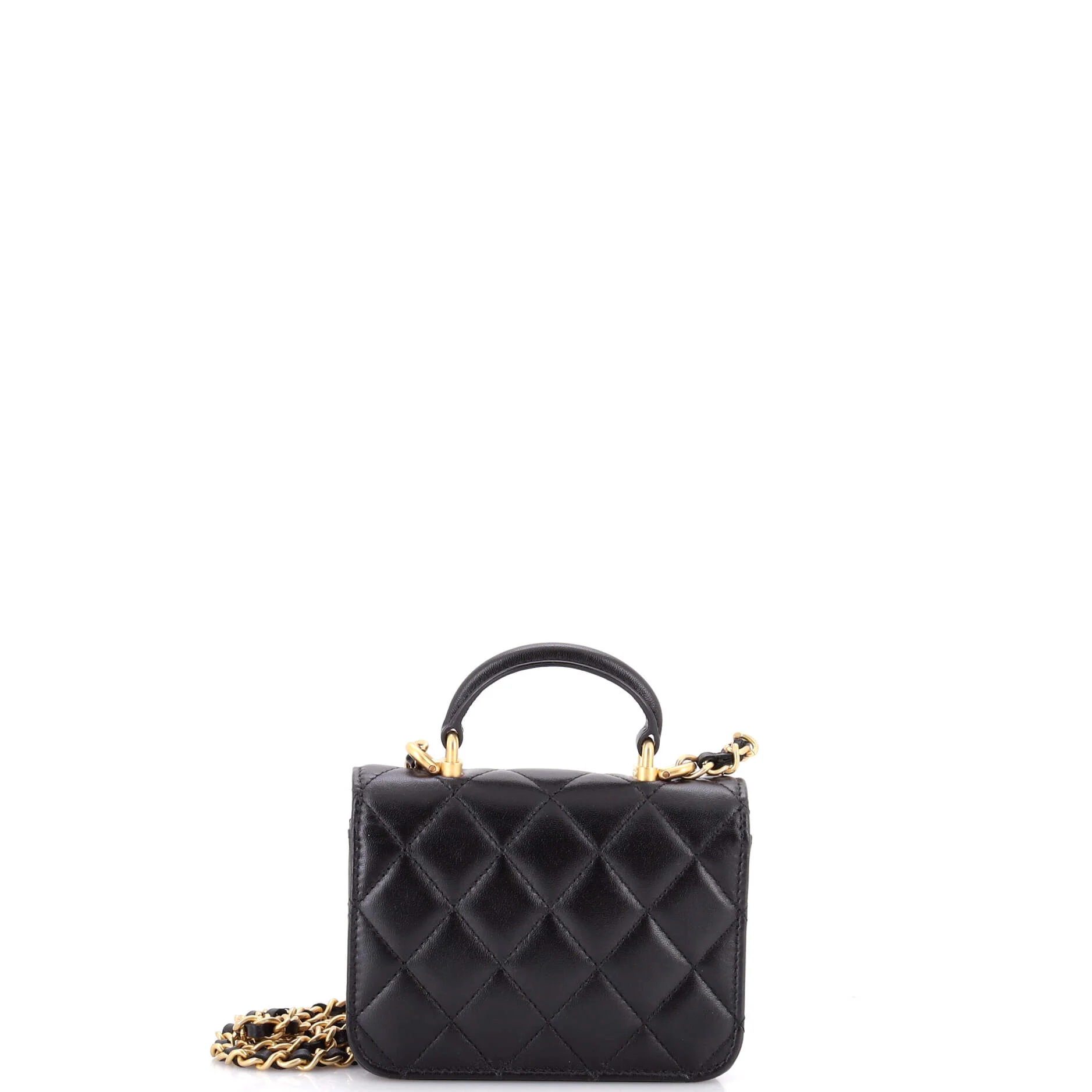 Top Handle Flap Coin Purse with Chain Quilted Lambskin - Image 3