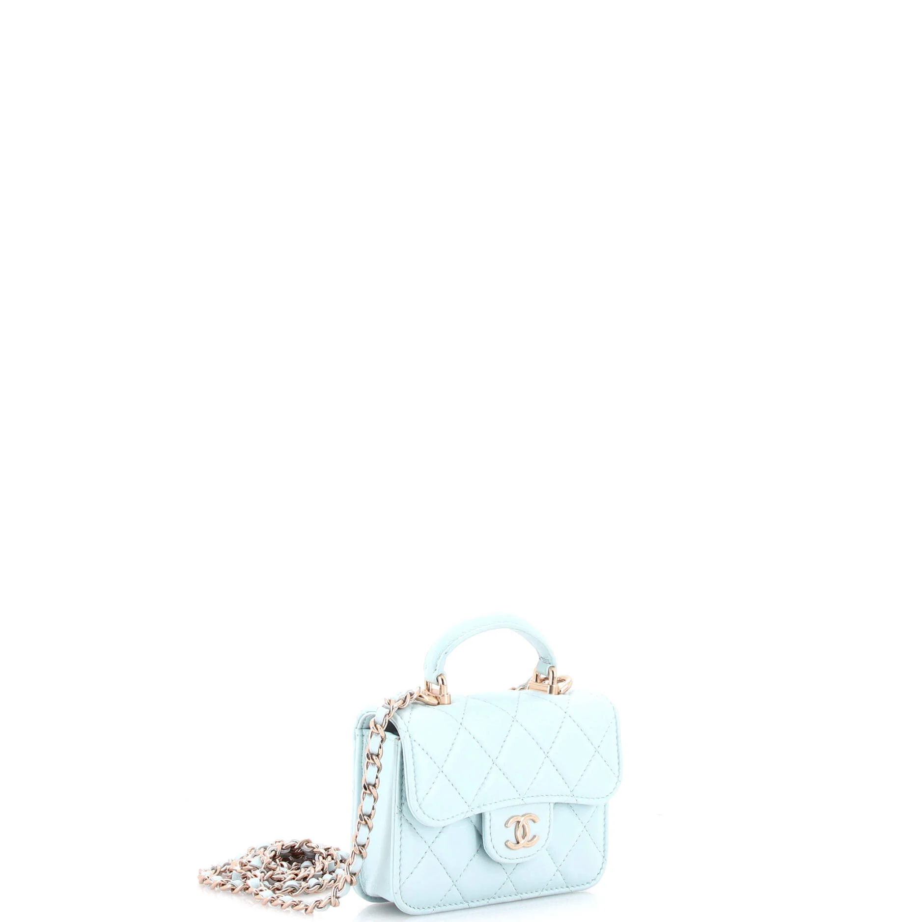 Top Handle Flap Coin Purse with Chain Quilted Lambskin - Image 2
