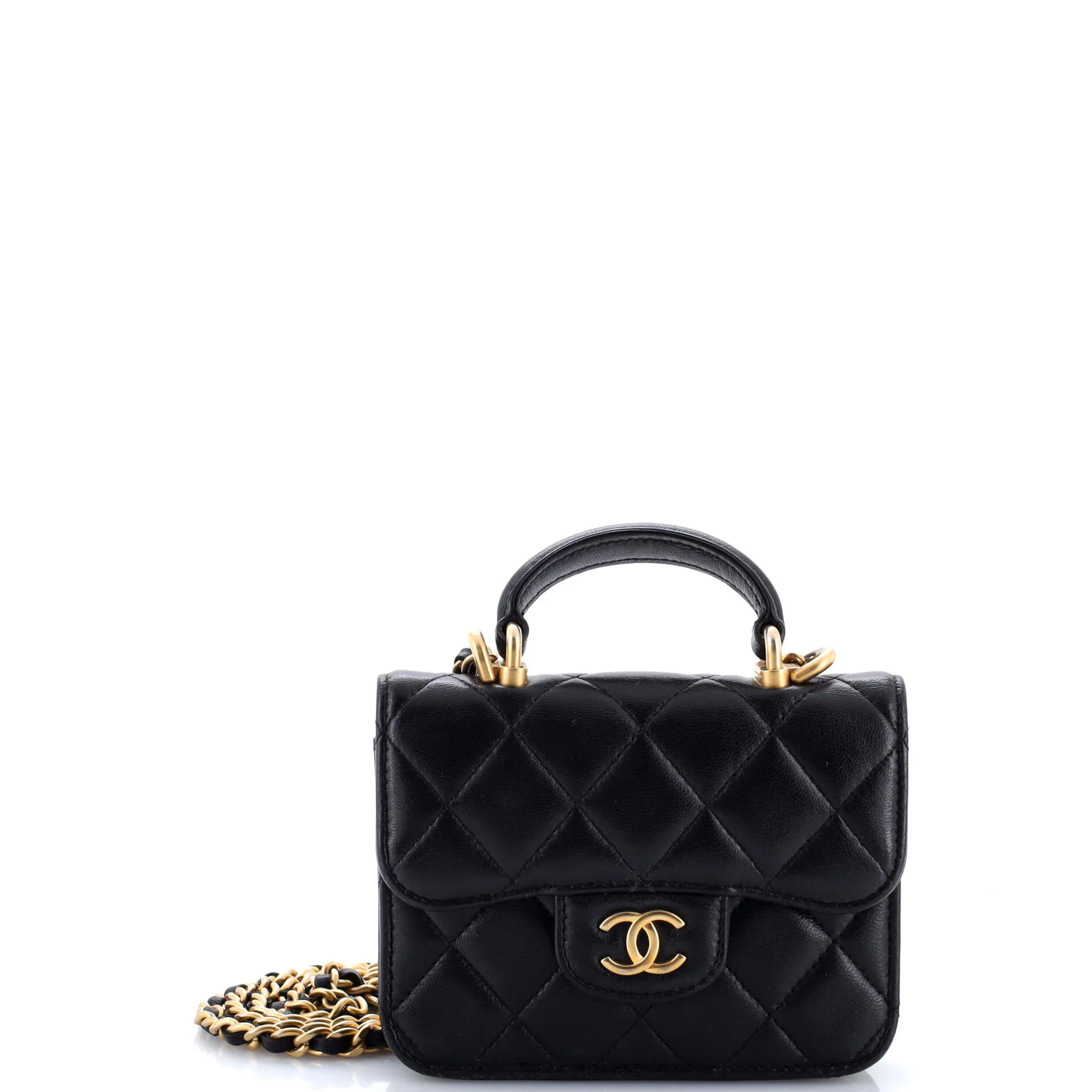 Top Handle Flap Coin Purse with Chain Quilted Lambskin