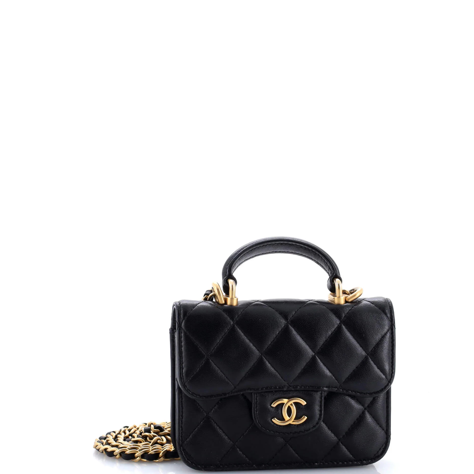 Top Handle Flap Coin Purse with Chain Quilted Lambskin - Image 2