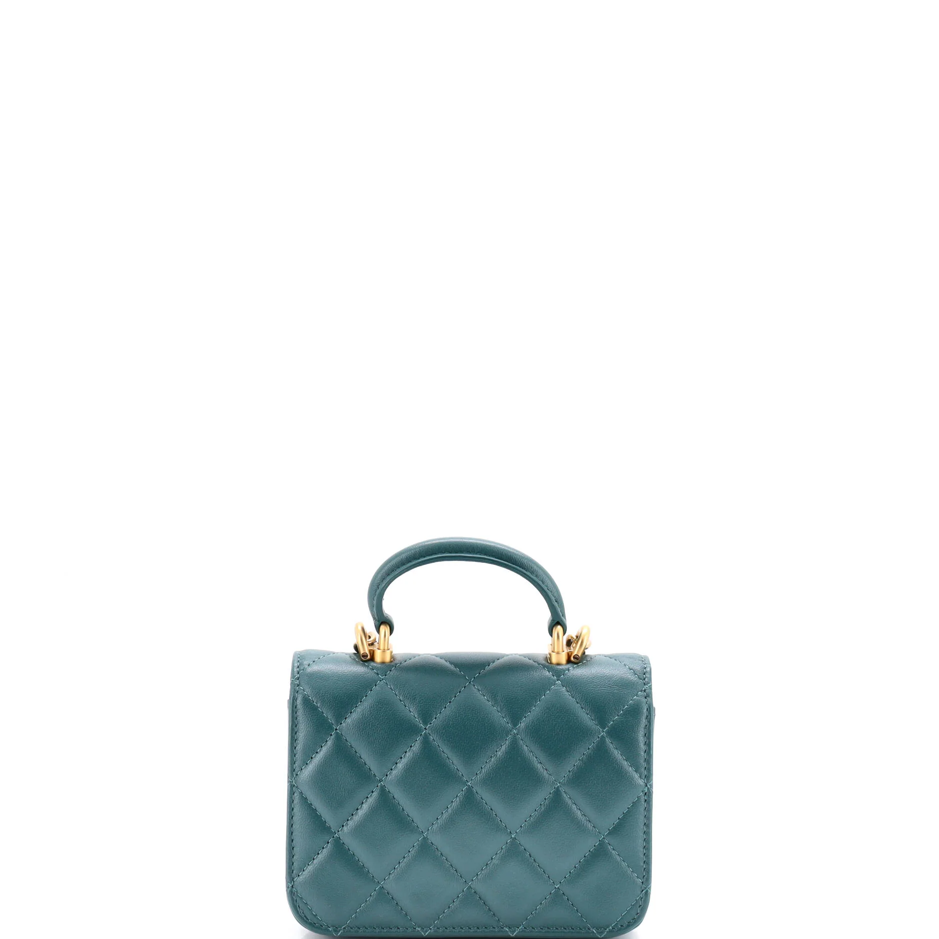 Top Handle Flap Coin Purse with Chain Quilted Lambskin - Image 3