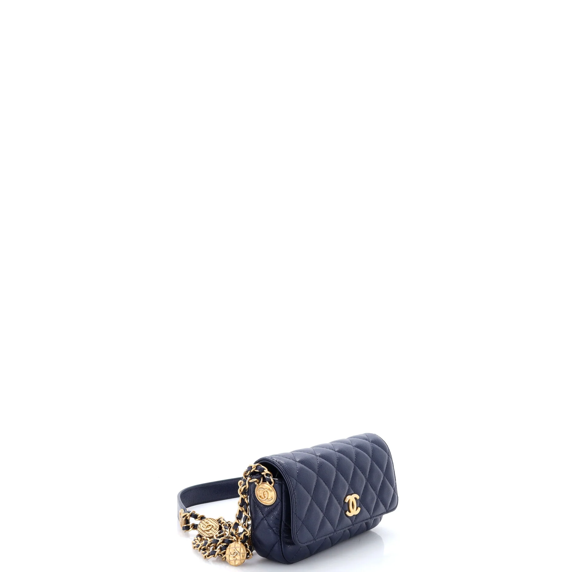 Twist Your Buttons Flap Clutch with Chain Quilted Caviar - Image 2