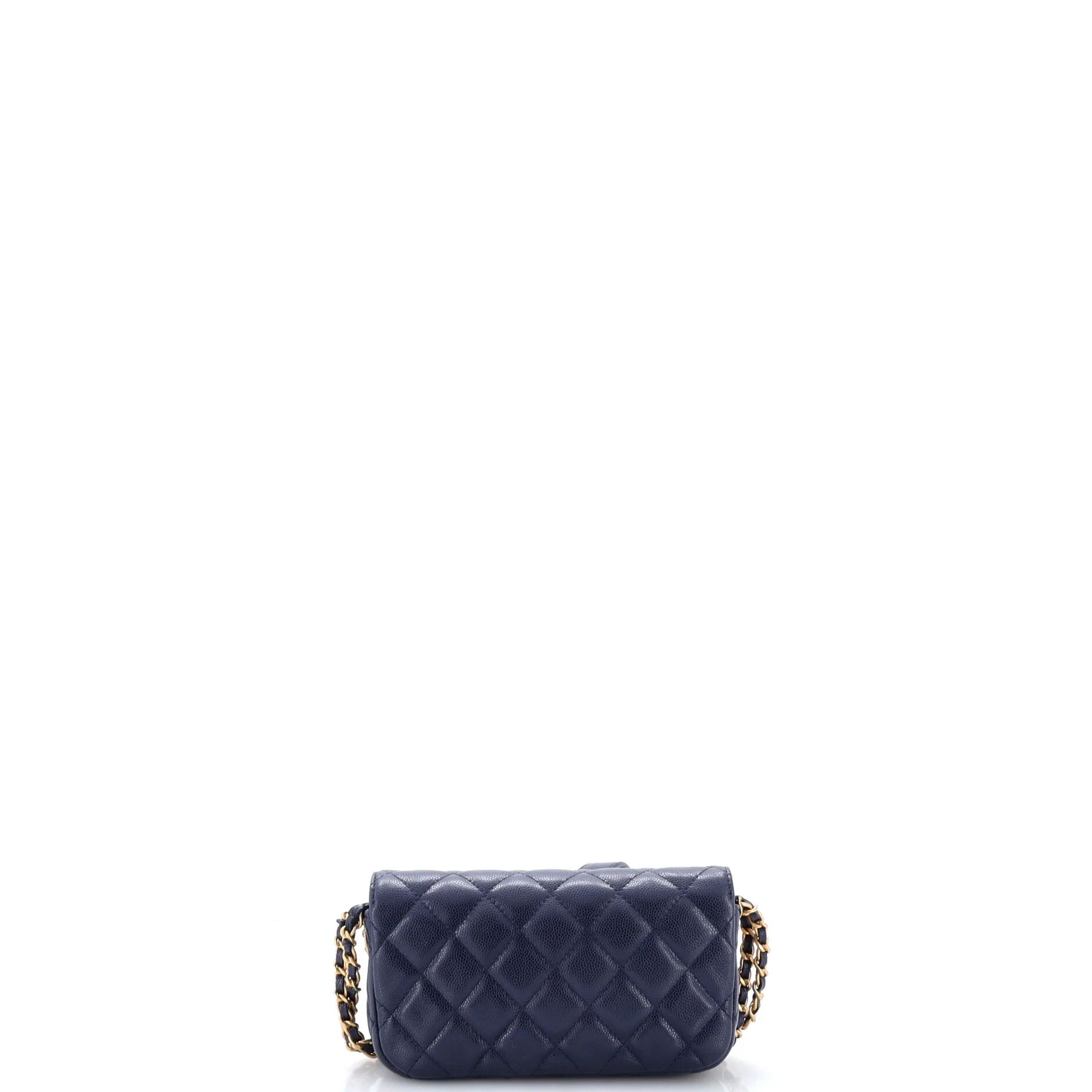 Twist Your Buttons Flap Clutch with Chain Quilted Caviar - Image 3