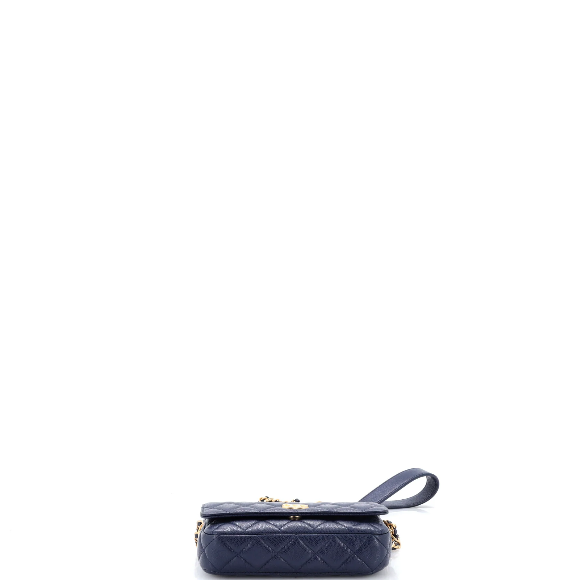 Twist Your Buttons Flap Clutch with Chain Quilted Caviar - Image 4