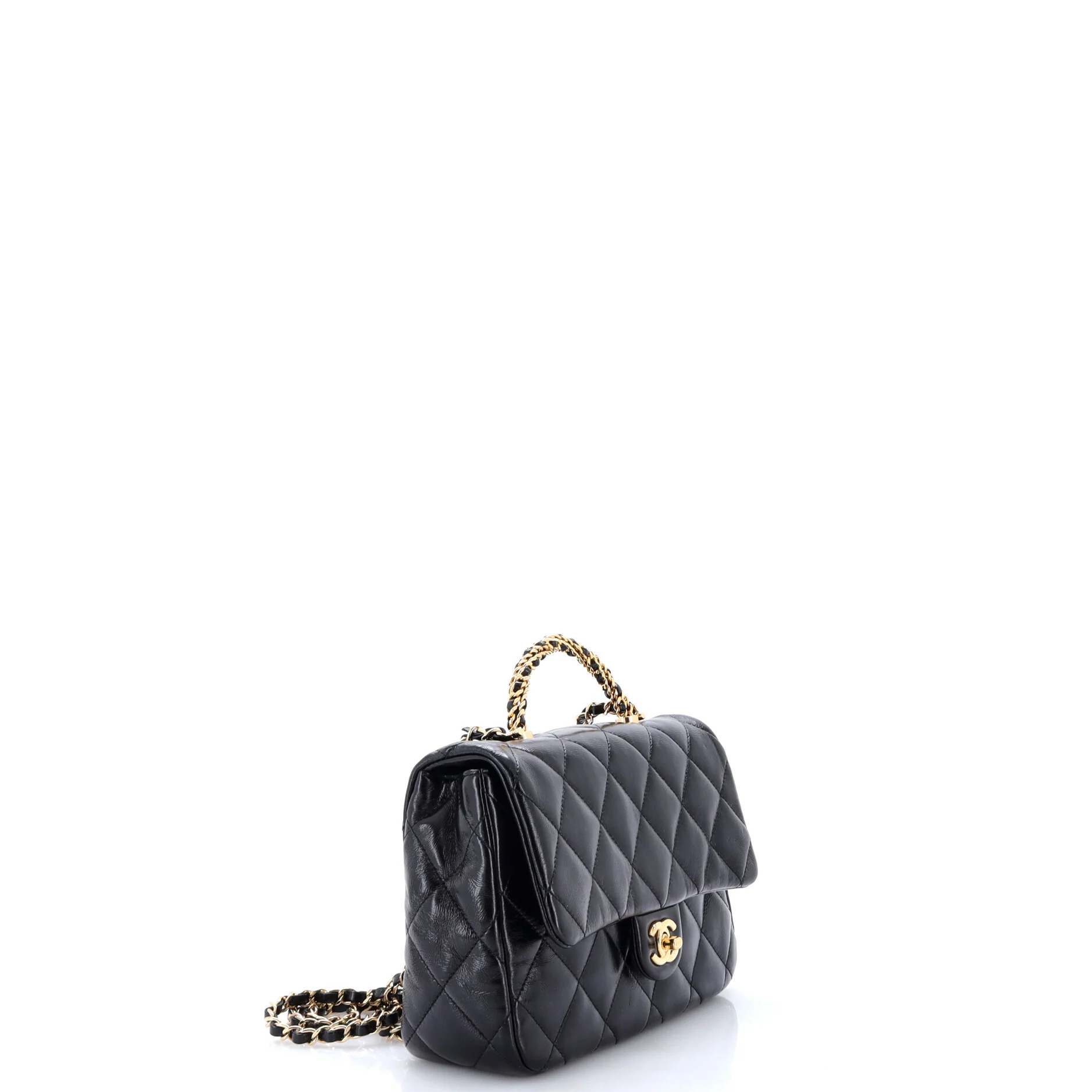 Twisted Chains Top Handle Fap Bag Quilted Shiny Lambskin Medium - Image 2