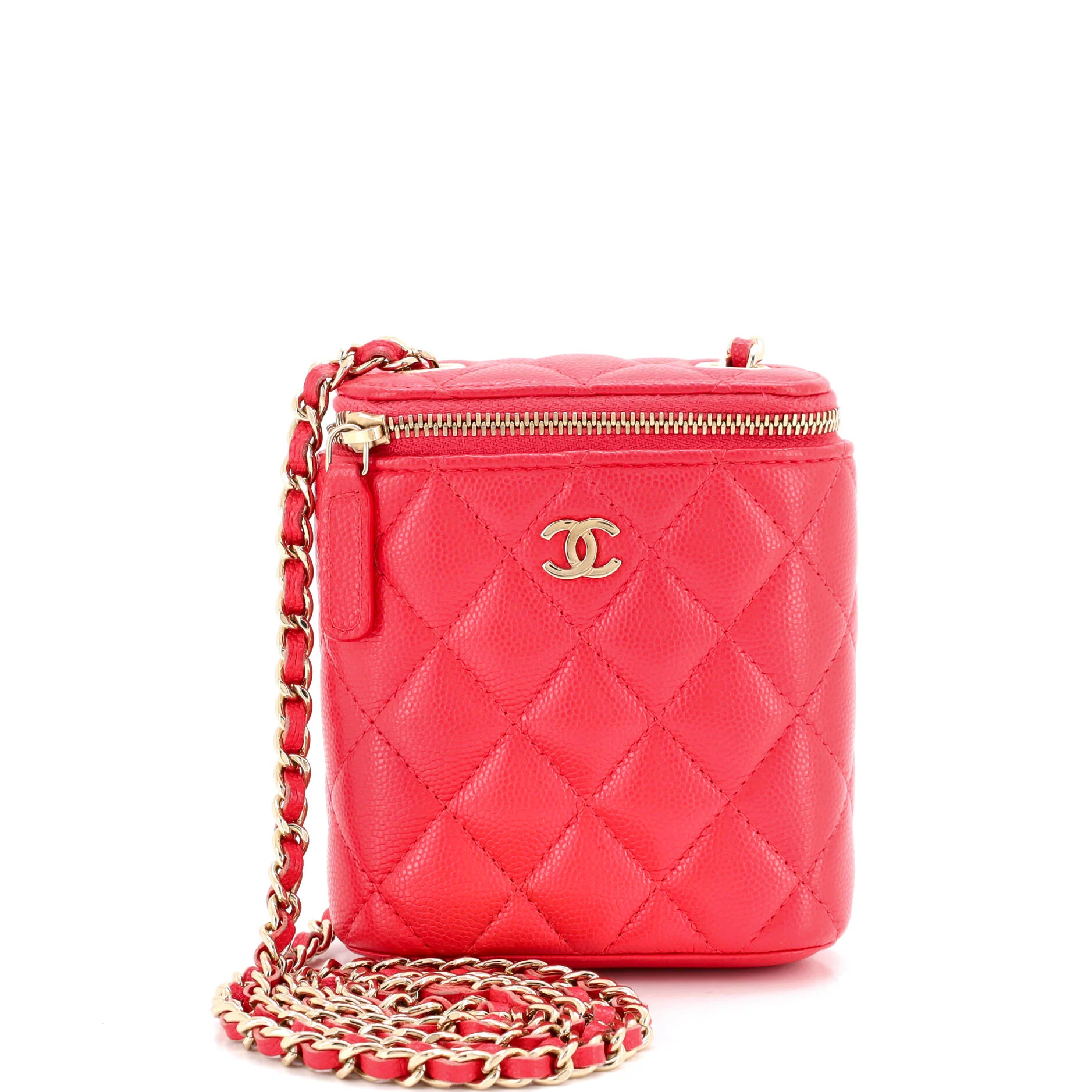Vertical Classic Vanity Case with Chain Quilted Caviar Mini