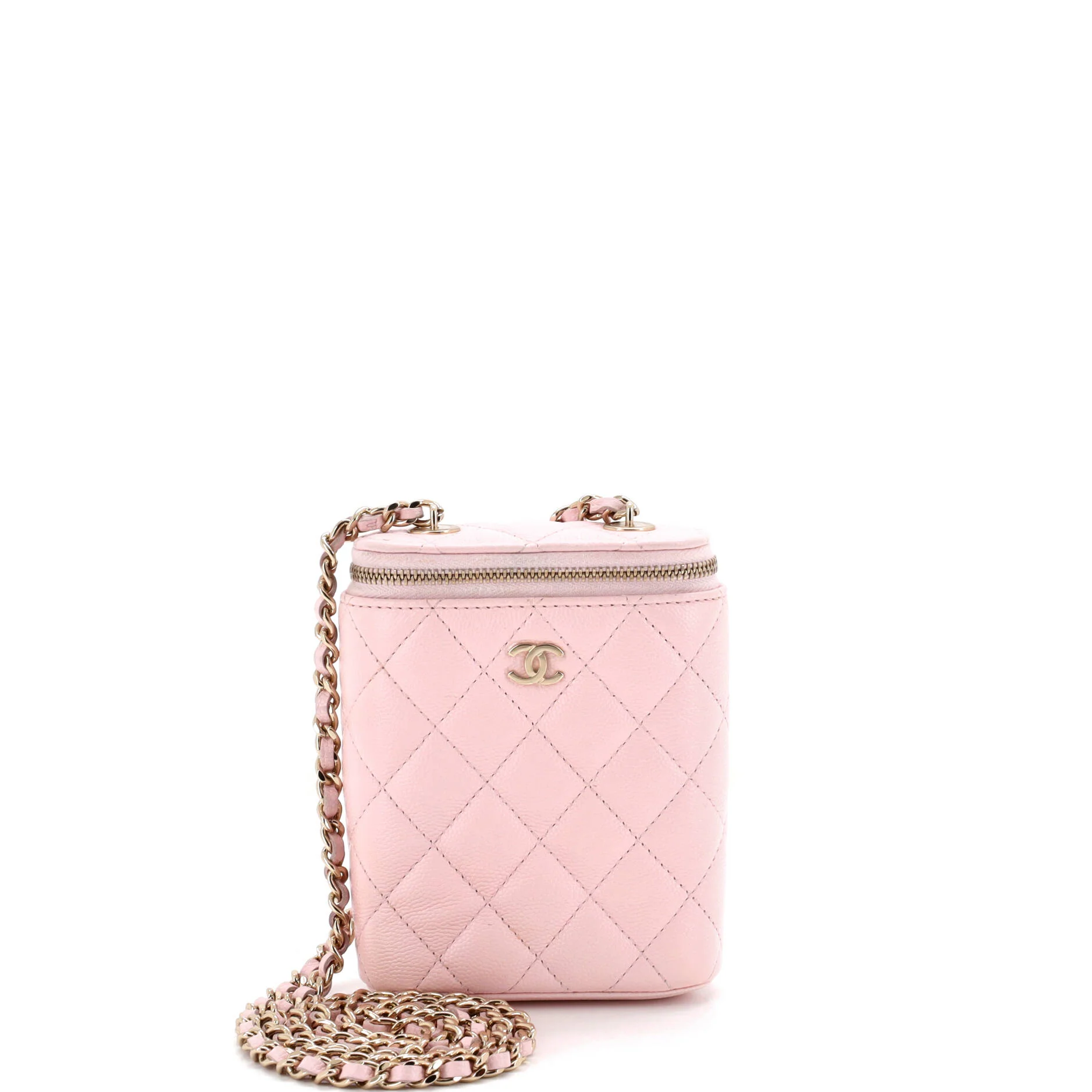 Vertical Classic Vanity Case with Chain Quilted Caviar Small