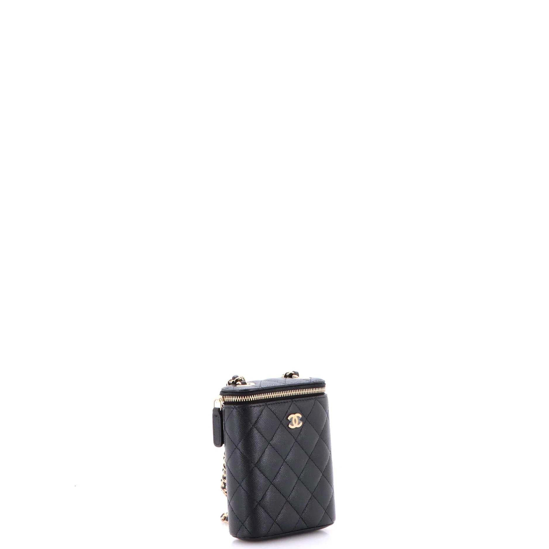 Vertical Classic Vanity Case with Chain Quilted Caviar Small - Image 3