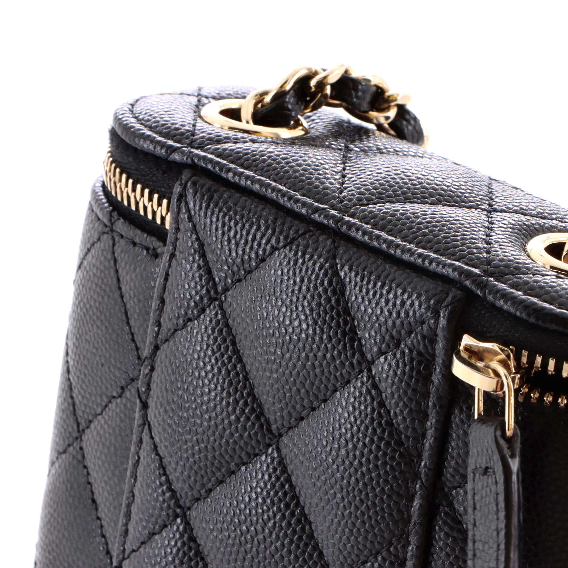 Vertical Classic Vanity Case with Chain Quilted Caviar Small - Image 7