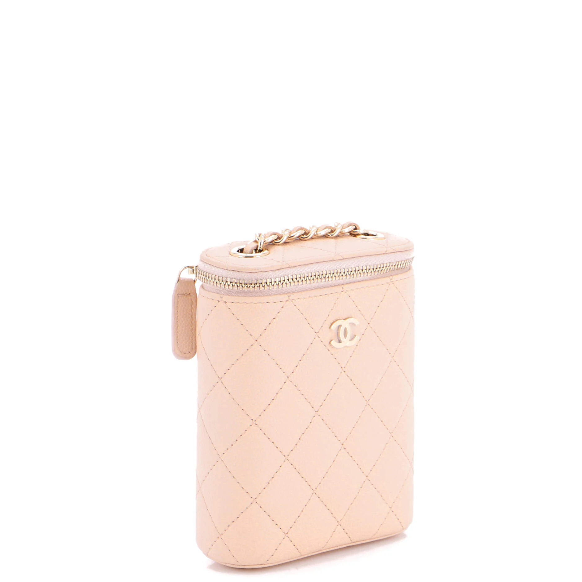 Vertical Classic Vanity Case with Chain Quilted Caviar Small - Image 3