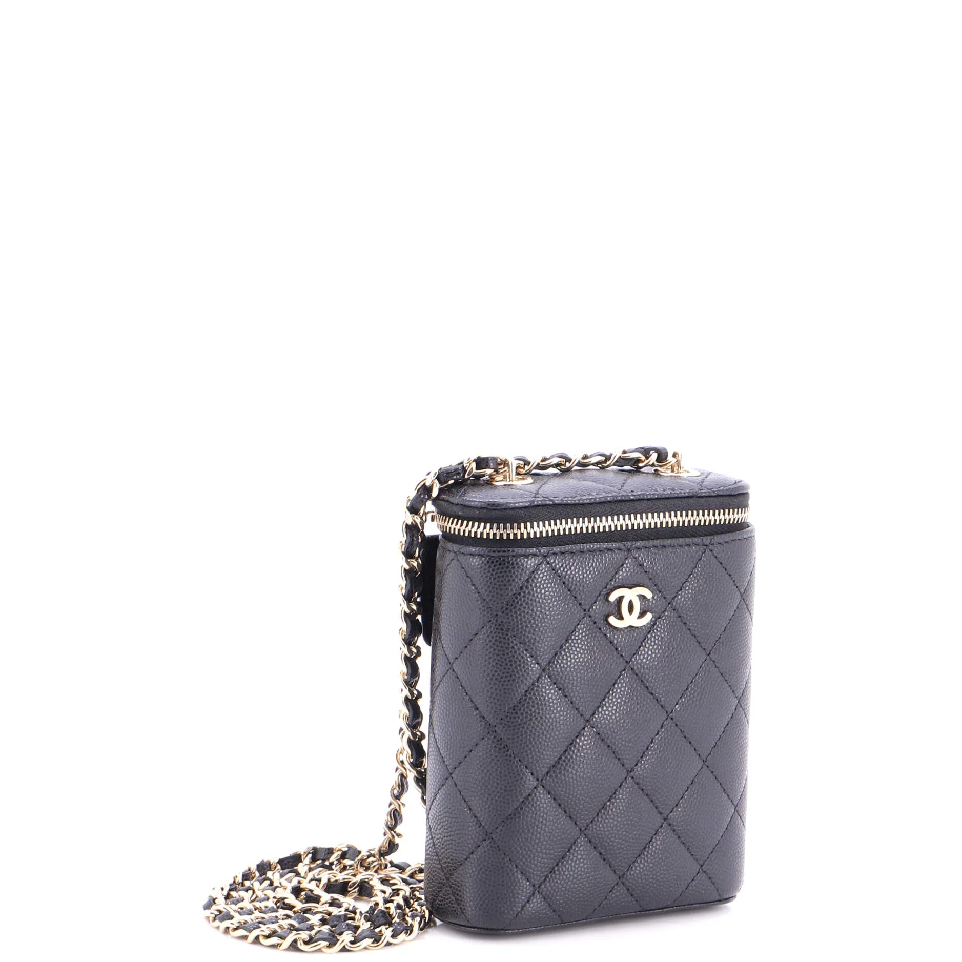 Vertical Classic Vanity Case with Chain Quilted Caviar Small - Image 2