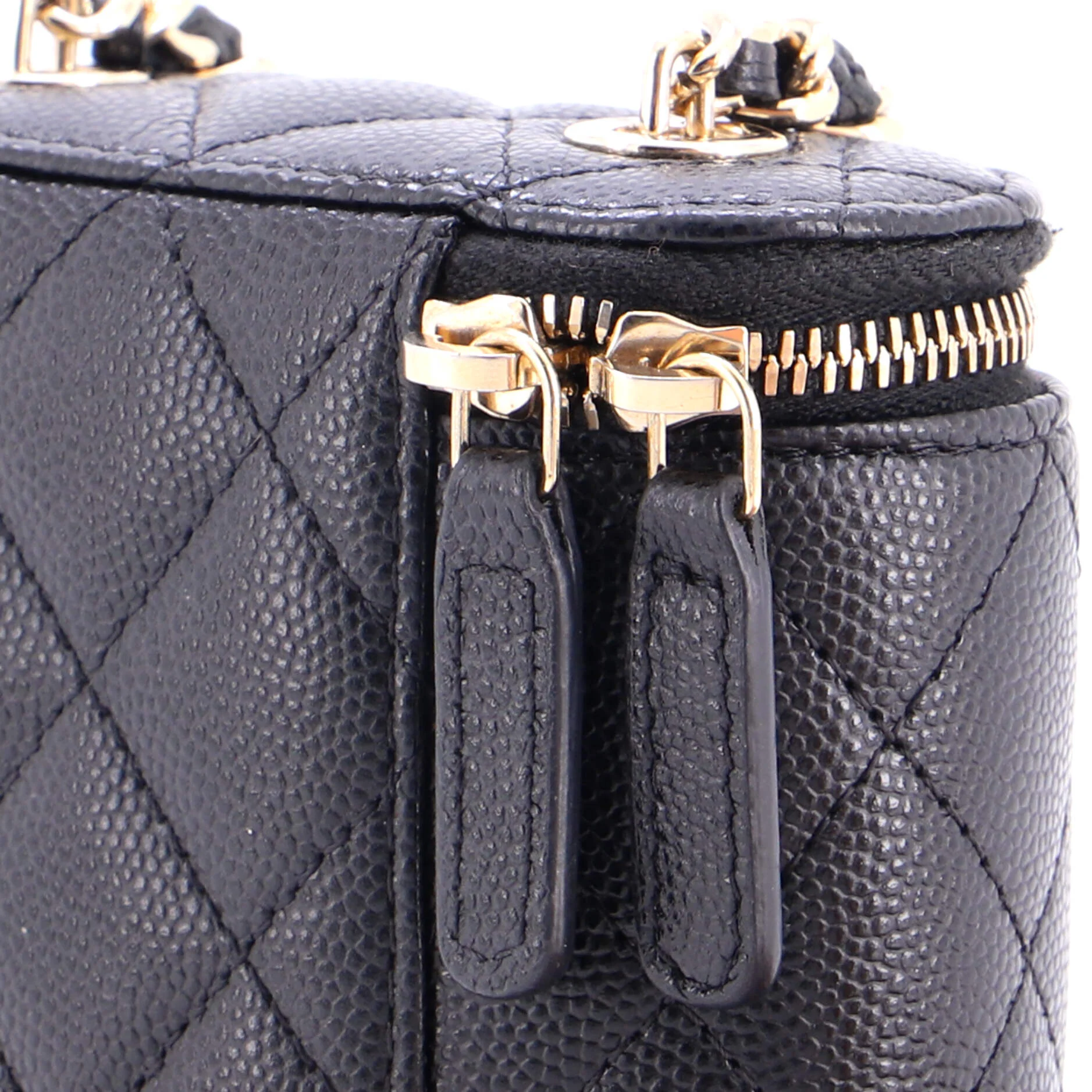 Vertical Classic Vanity Case with Chain Quilted Caviar Small - Image 6