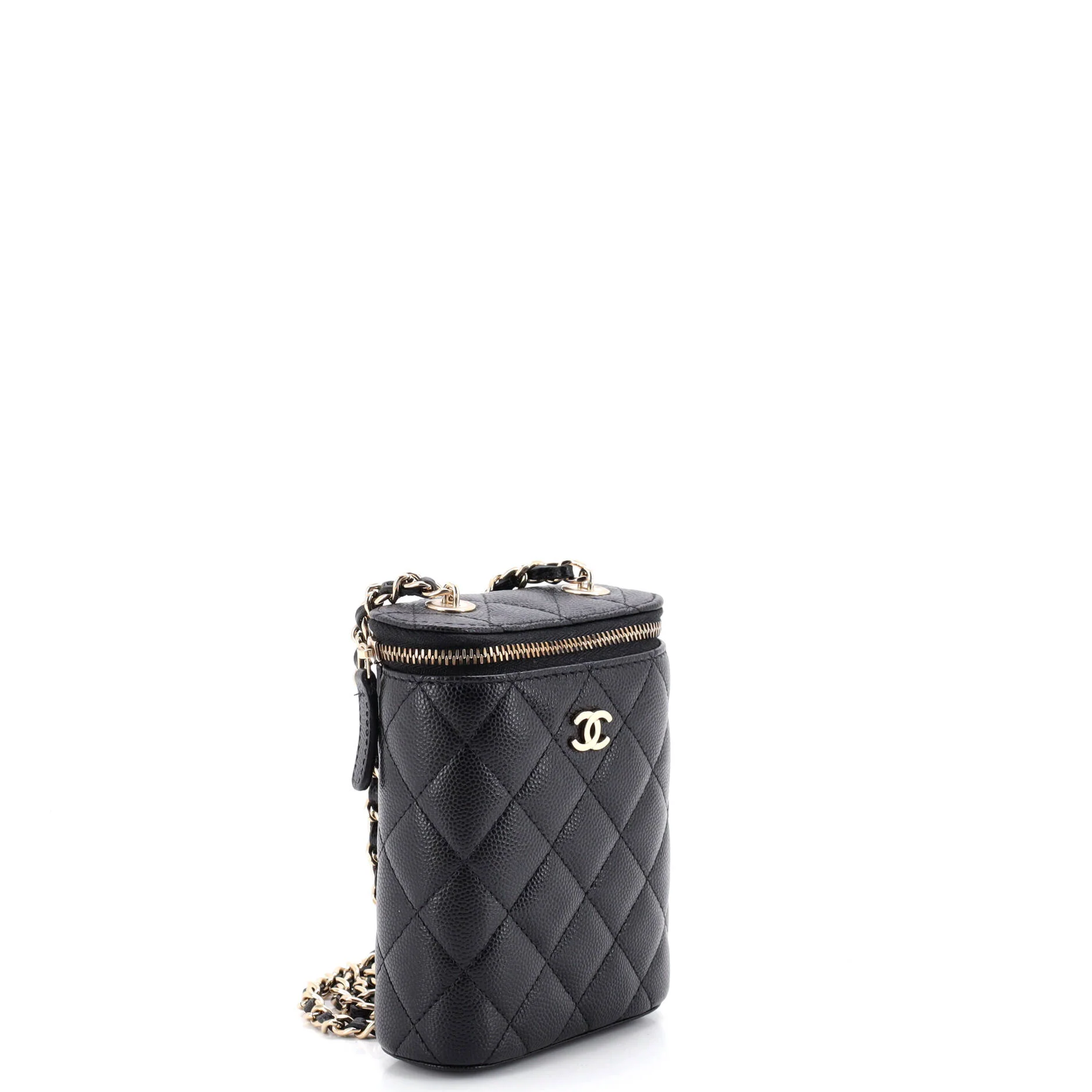 Vertical Classic Vanity Case with Chain Quilted Caviar Small - Image 3