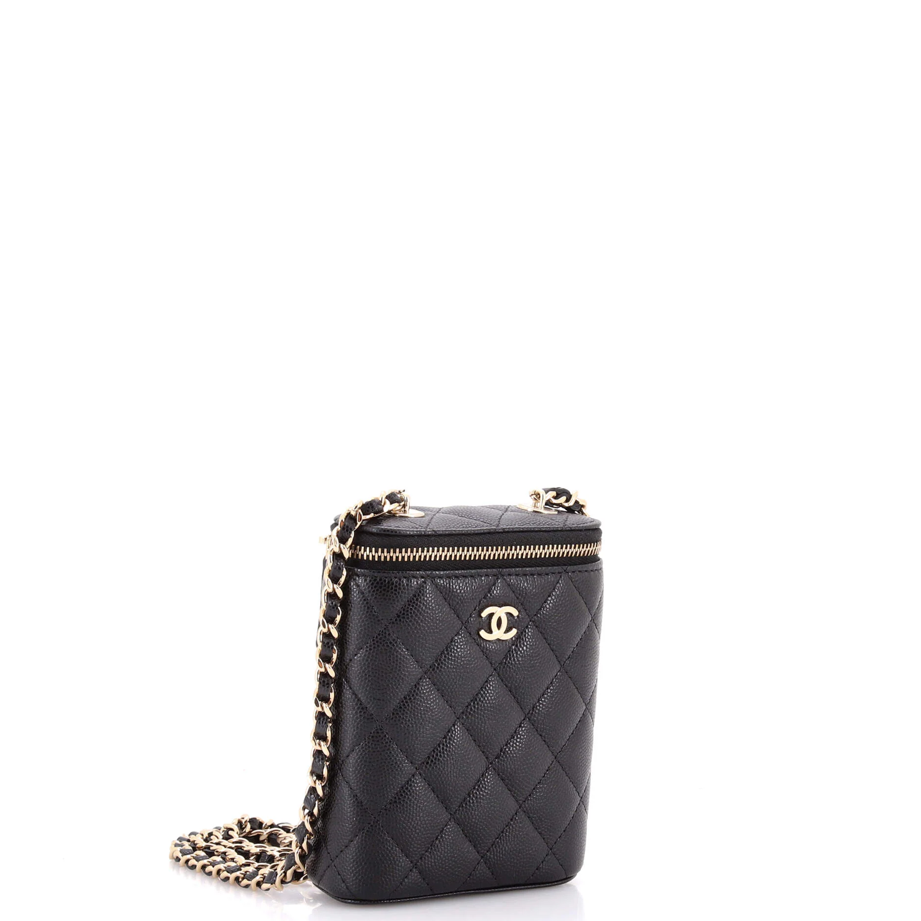 Vertical Classic Vanity Case with Chain Quilted Caviar Small - Image 2