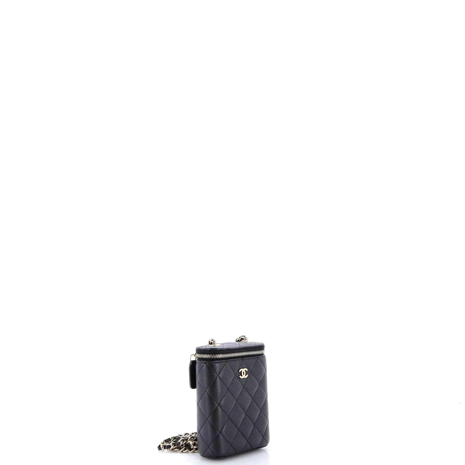 Vertical Classic Vanity Case with Chain Quilted Caviar Small - Image 2