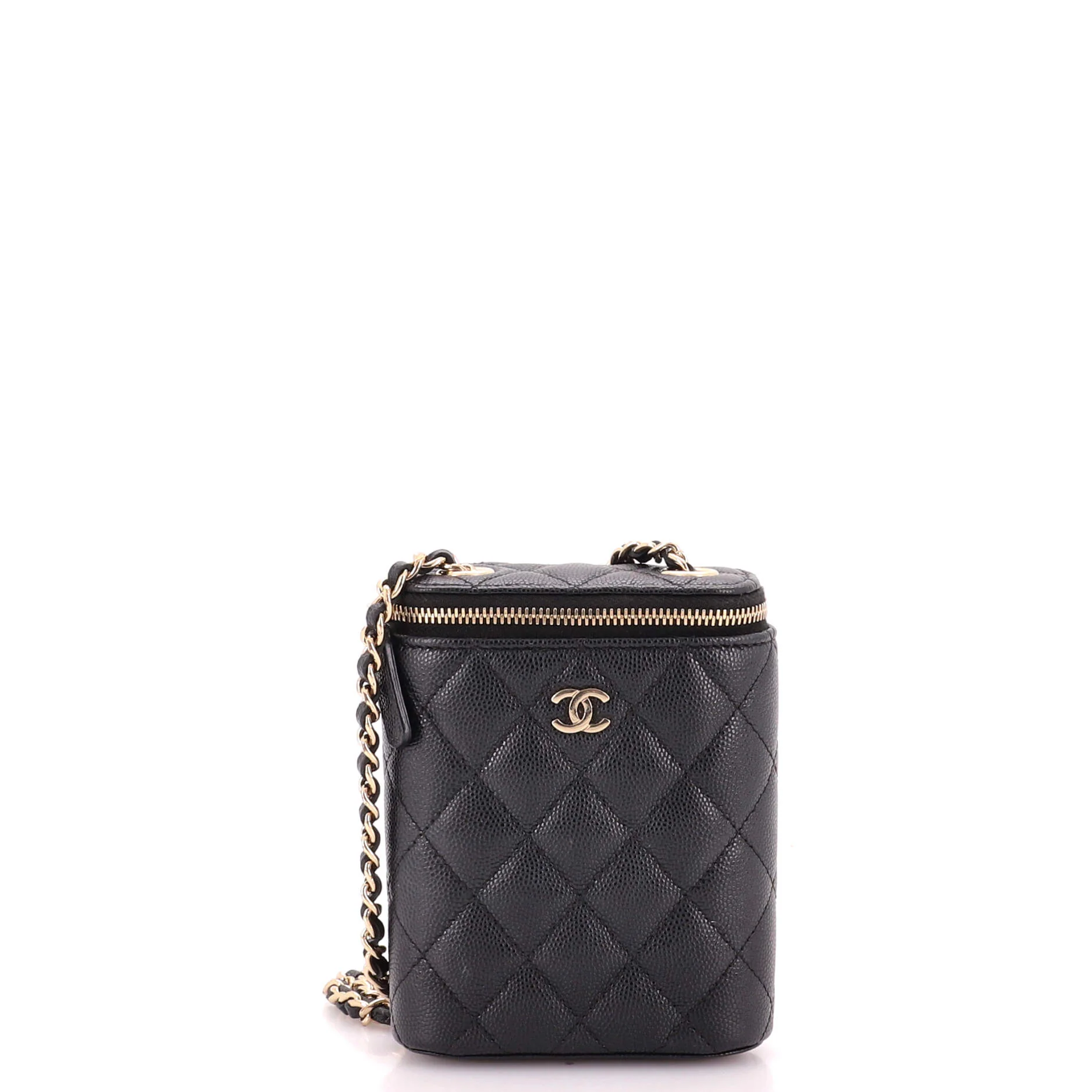 Vertical Classic Vanity Case with Chain Quilted Caviar Small