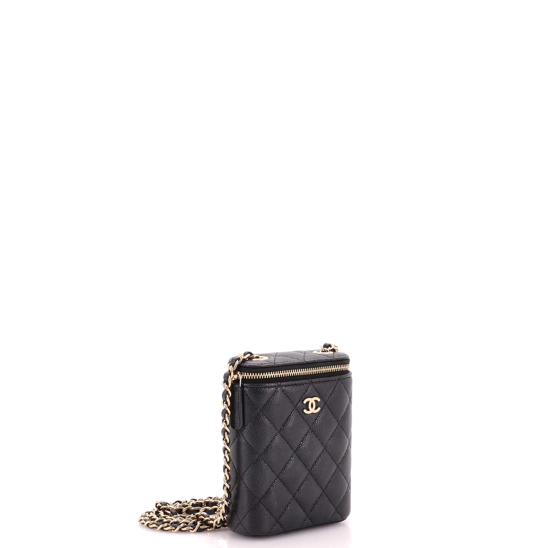 Vertical Classic Vanity Case with Chain Quilted Caviar Small - Image 2