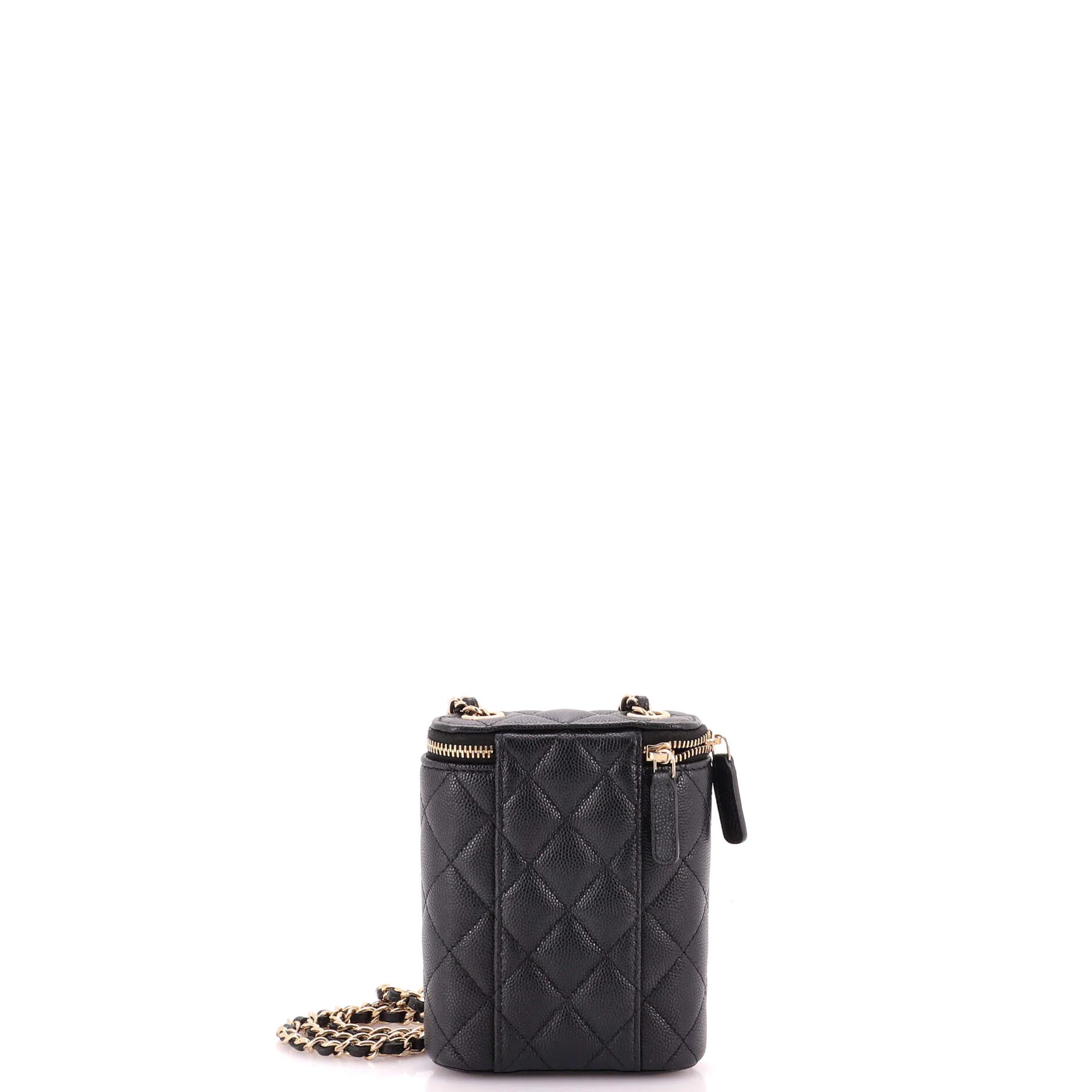 Vertical Classic Vanity Case with Chain Quilted Caviar Small - Image 3