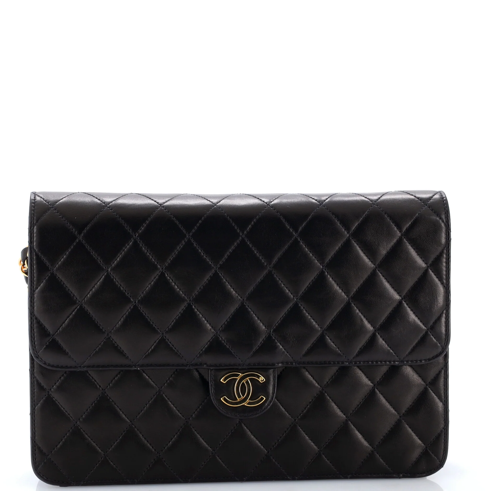 Vintage Clutch with Chain Quilted Leather Medium