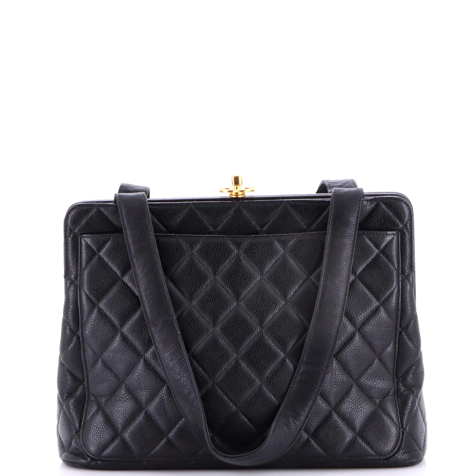 Vintage Kisslock Frame Tote Quilted Caviar Large