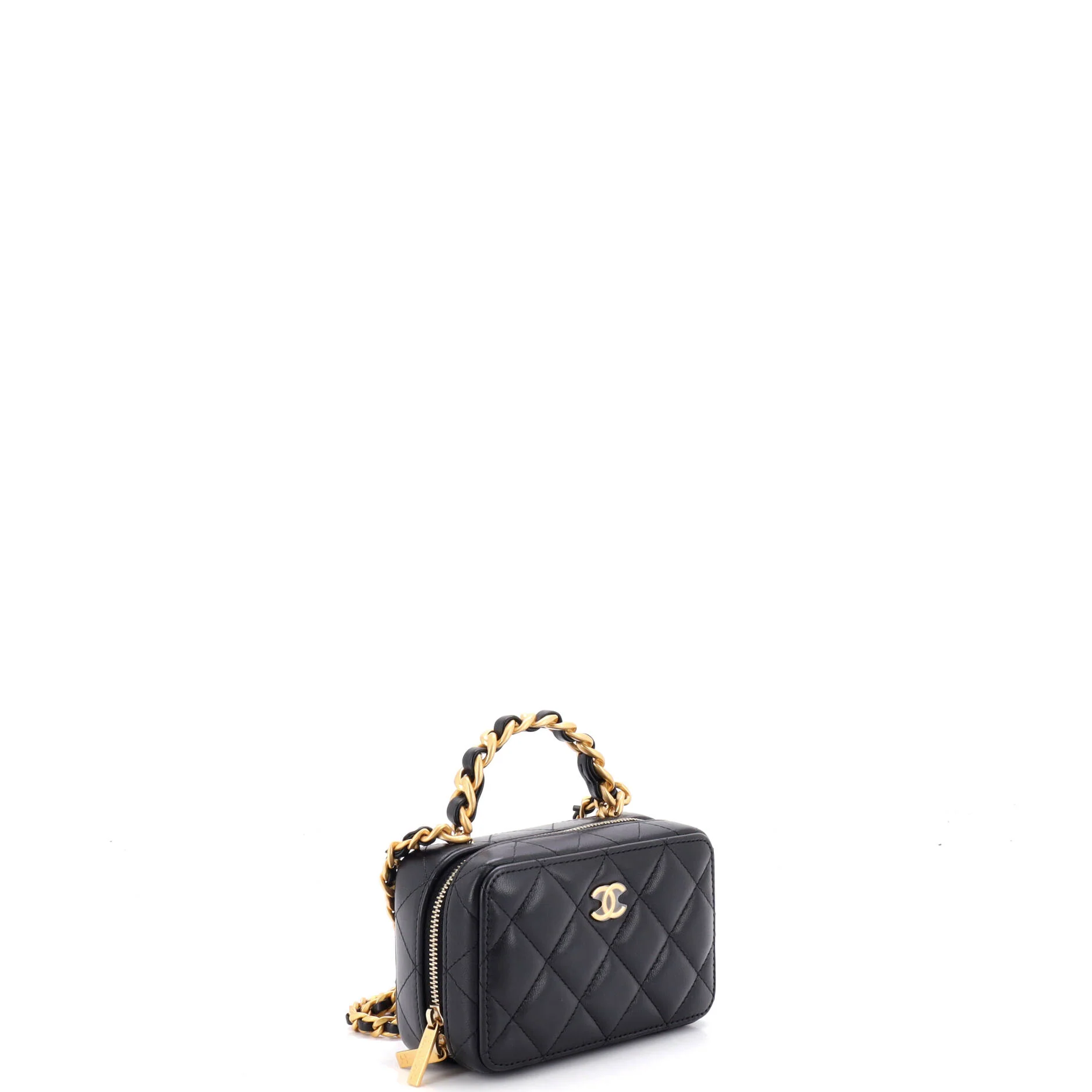Woven Chain Top Handle Vanity Case Quilted Lambskin Mini - Image 2