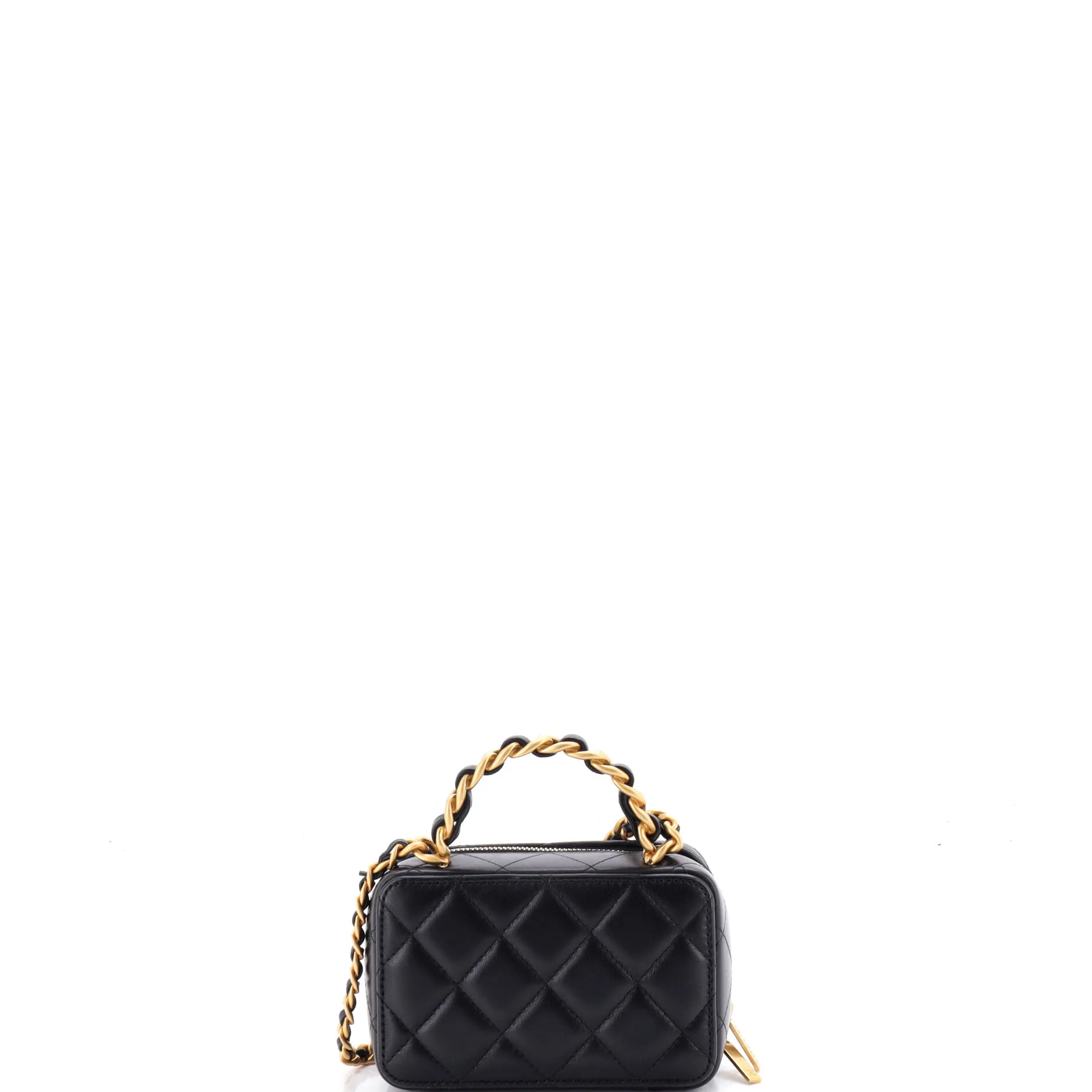 Woven Chain Top Handle Vanity Case Quilted Lambskin Mini - Image 3