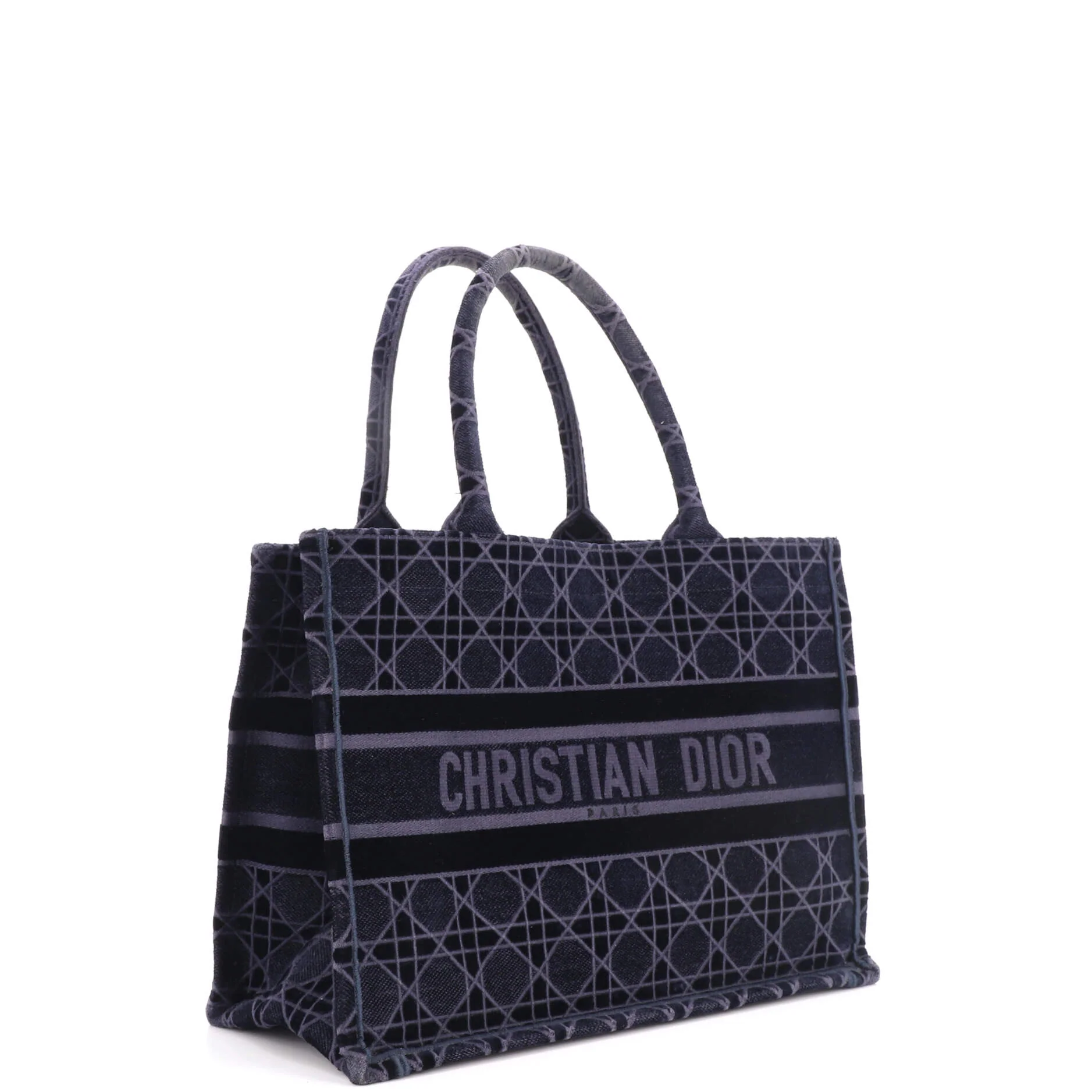 Book Tote Cannage Embroidered Velvet Medium - Image 2