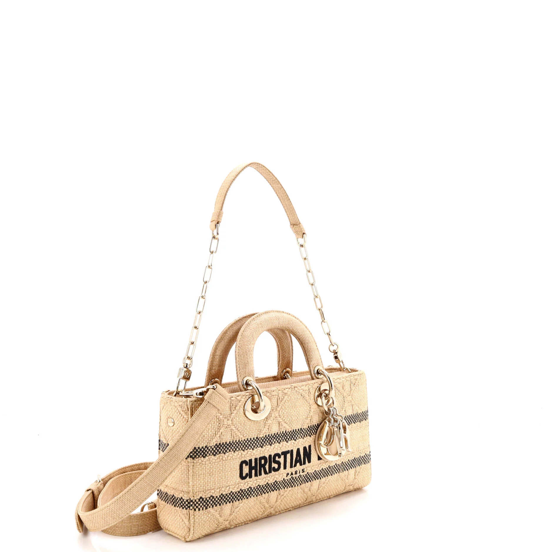Lady D-Joy Bag Cannage Embroidered Raffia Medium - Image 2
