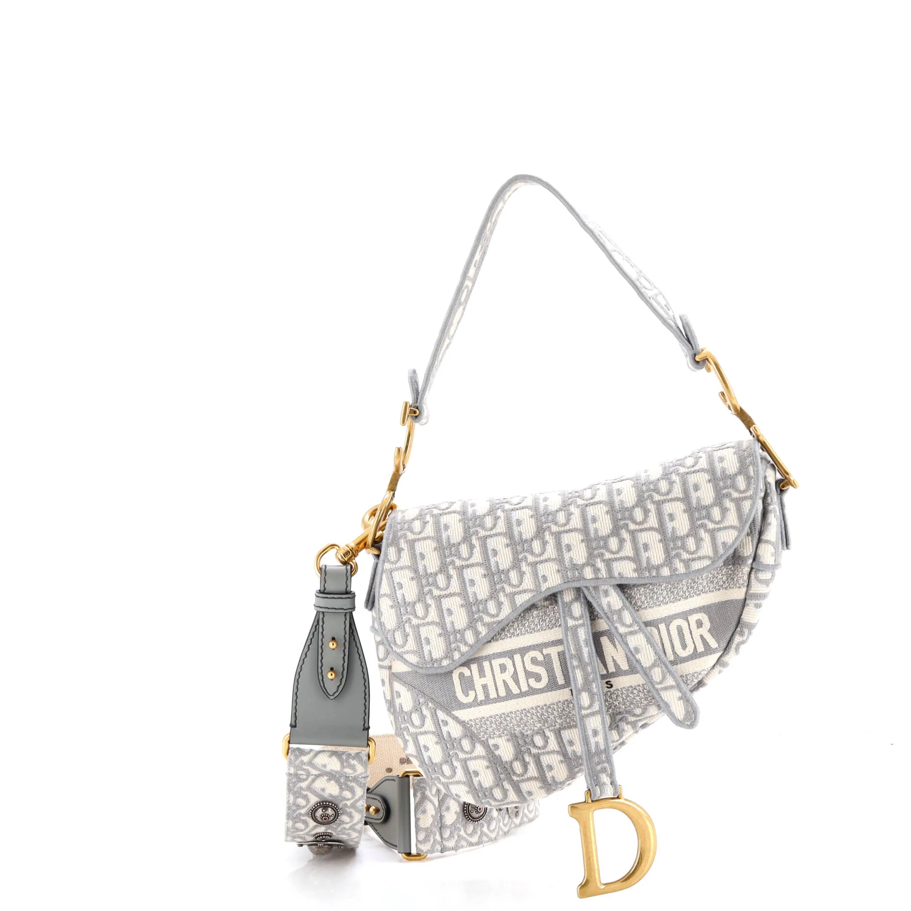 Saddle Handbag Logo Embroidered Oblique Canvas Medium
