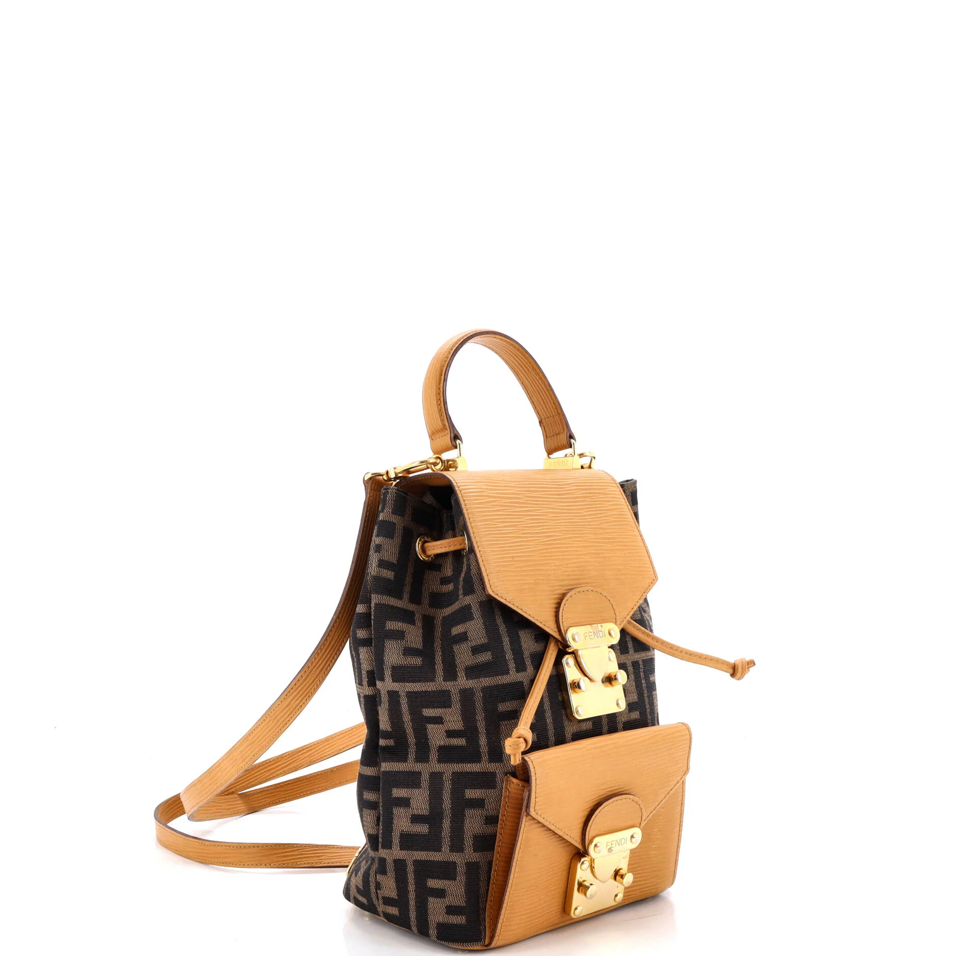 Vintage Drawstring Flap Backpack Zucca Canvas and Leather Small - Image 2